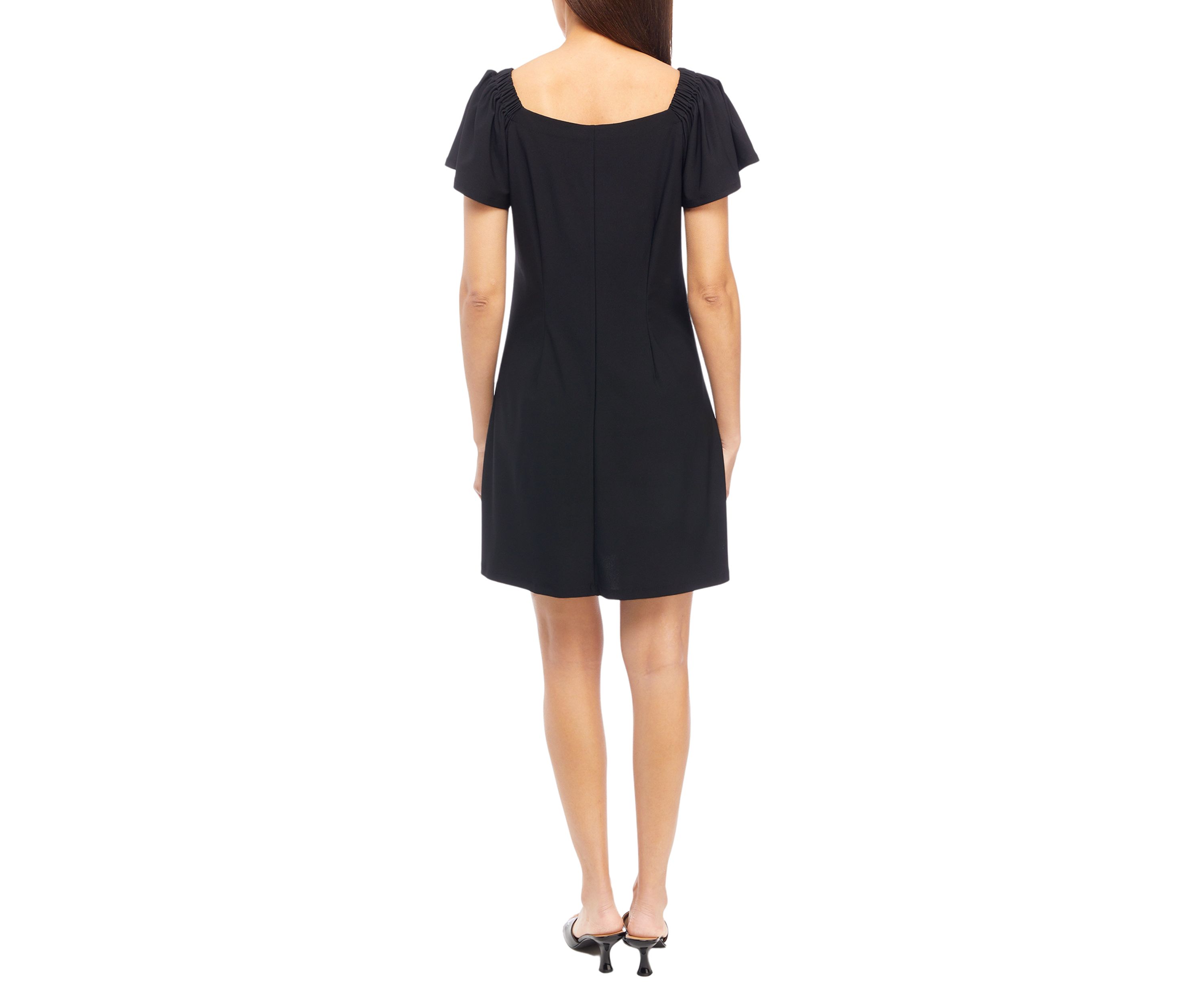 Womens Flutter Sleeve Scoop Neck A-Line Dress