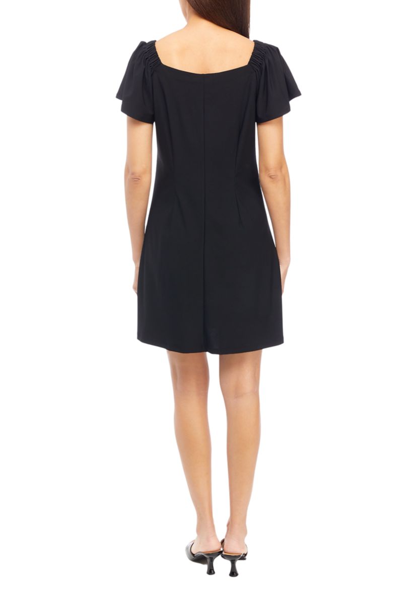 Womens Flutter Sleeve Scoop Neck A-Line Dress