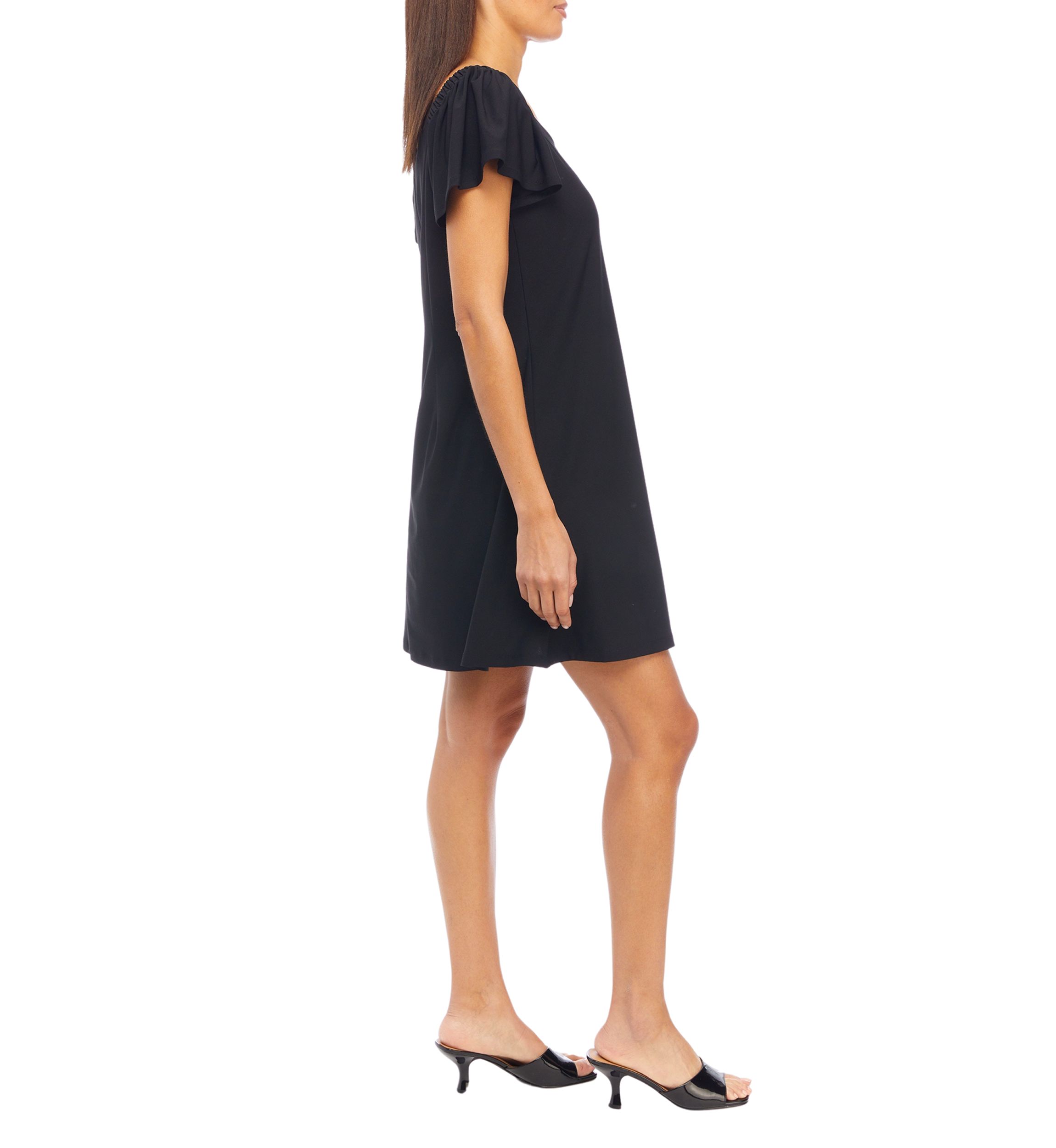 Womens Flutter Sleeve Scoop Neck A-Line Dress