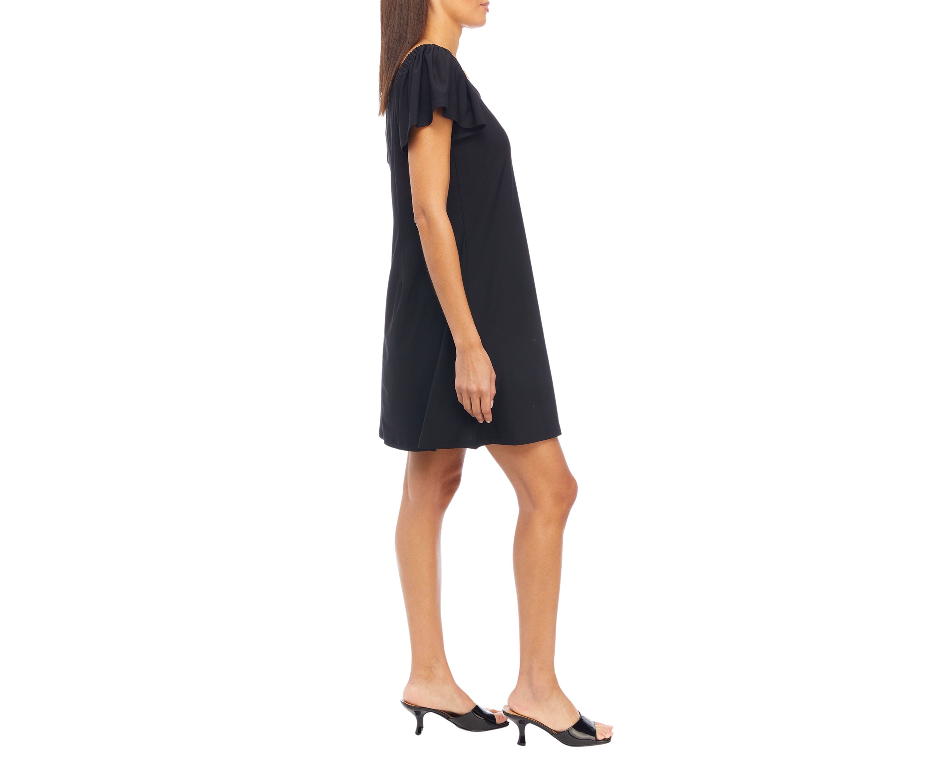 Womens Flutter Sleeve Scoop Neck A-Line Dress