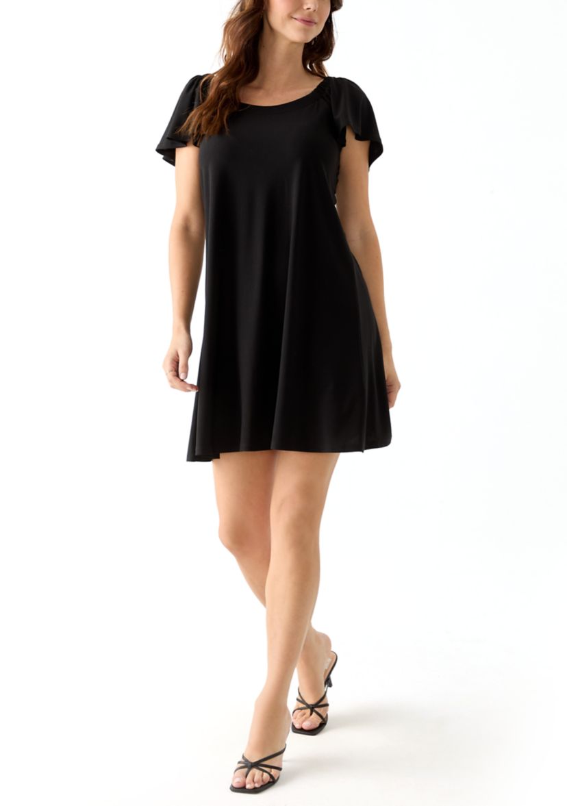 Robbie Bee Women's Short Sleeve A-Line Mini Dress, Black, Small