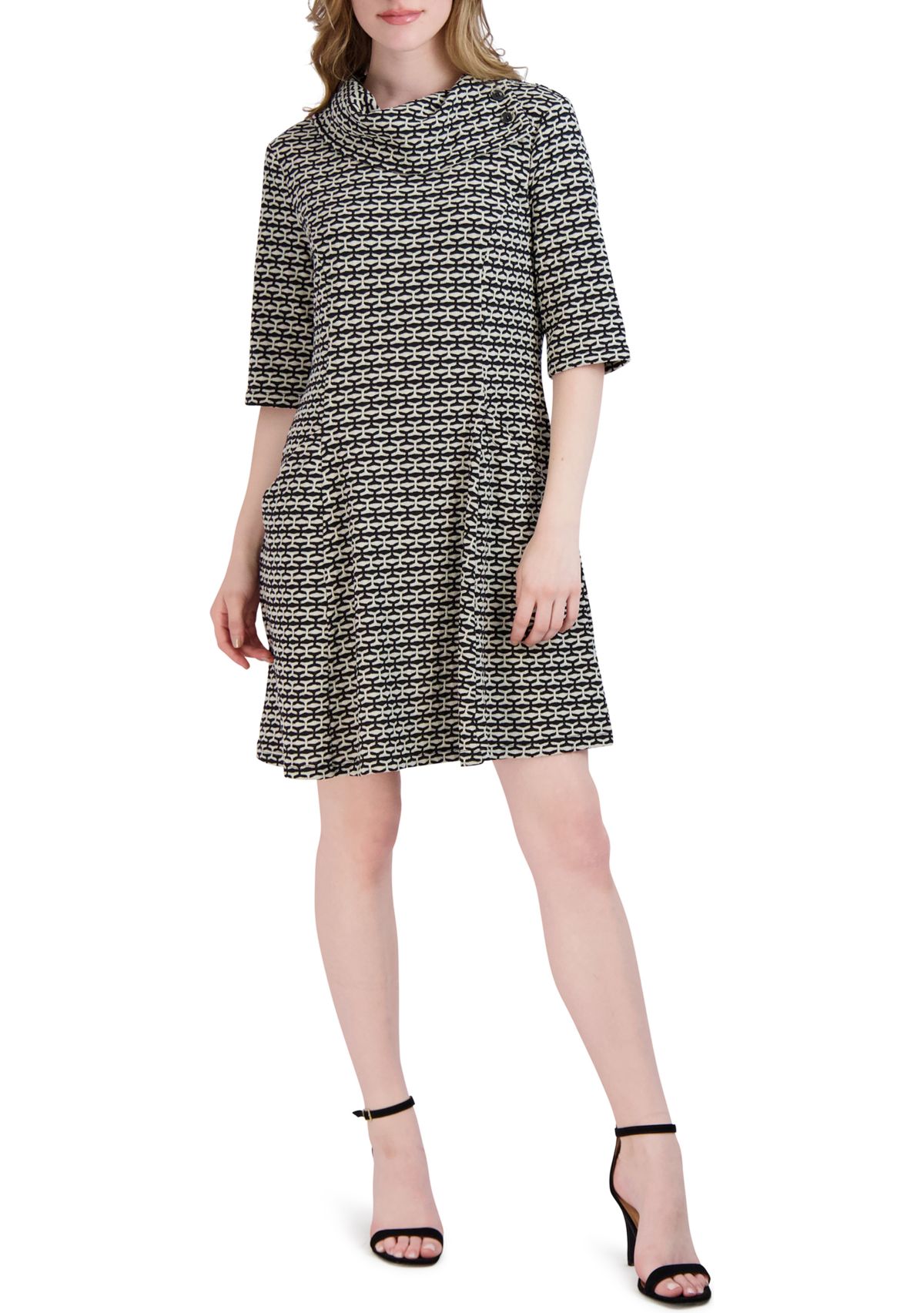 Womens Drape Neck Houndstooth Dress