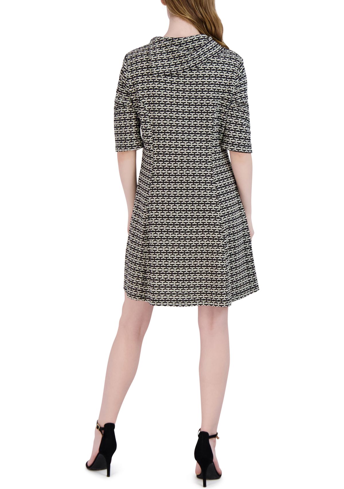 Womens Drape Neck Houndstooth Dress