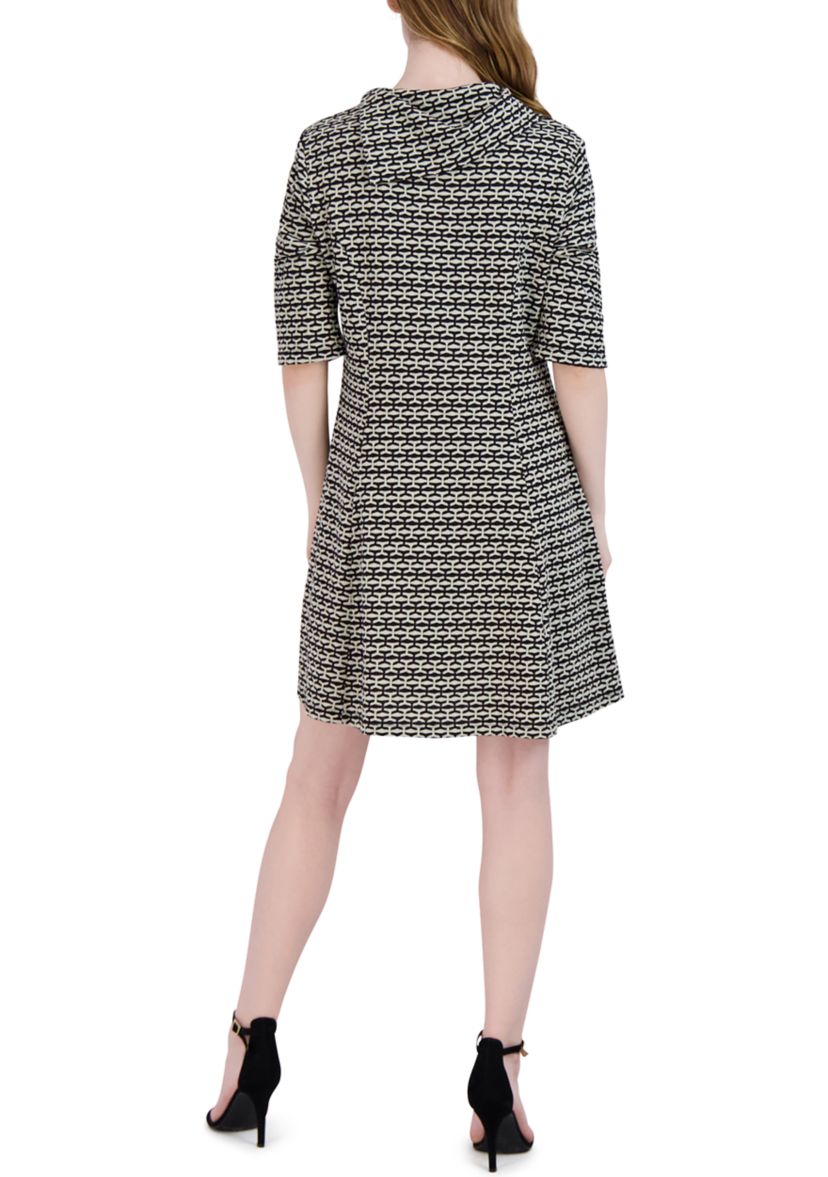 Womens Drape Neck Houndstooth Dress