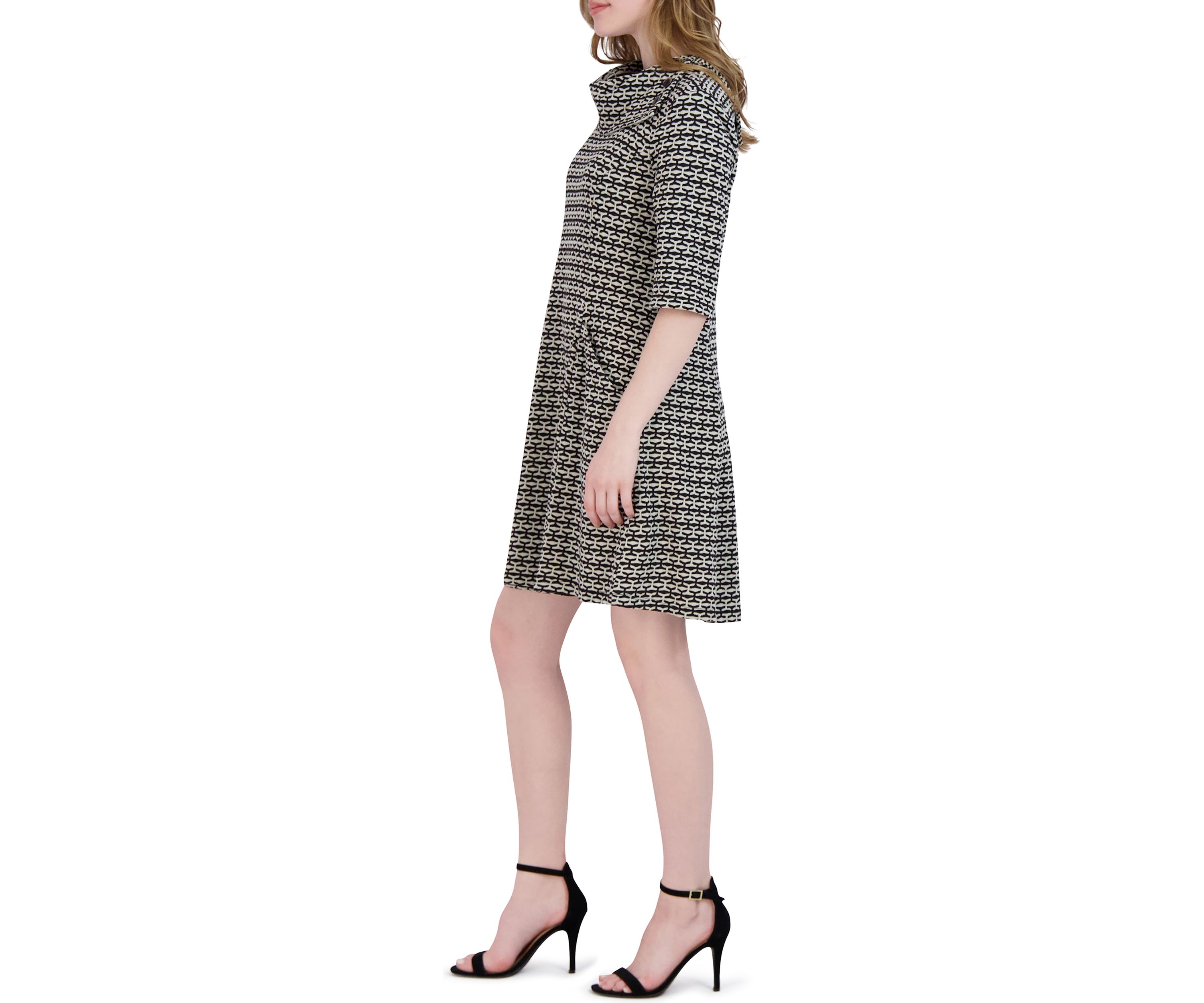 Womens Drape Neck Houndstooth Dress