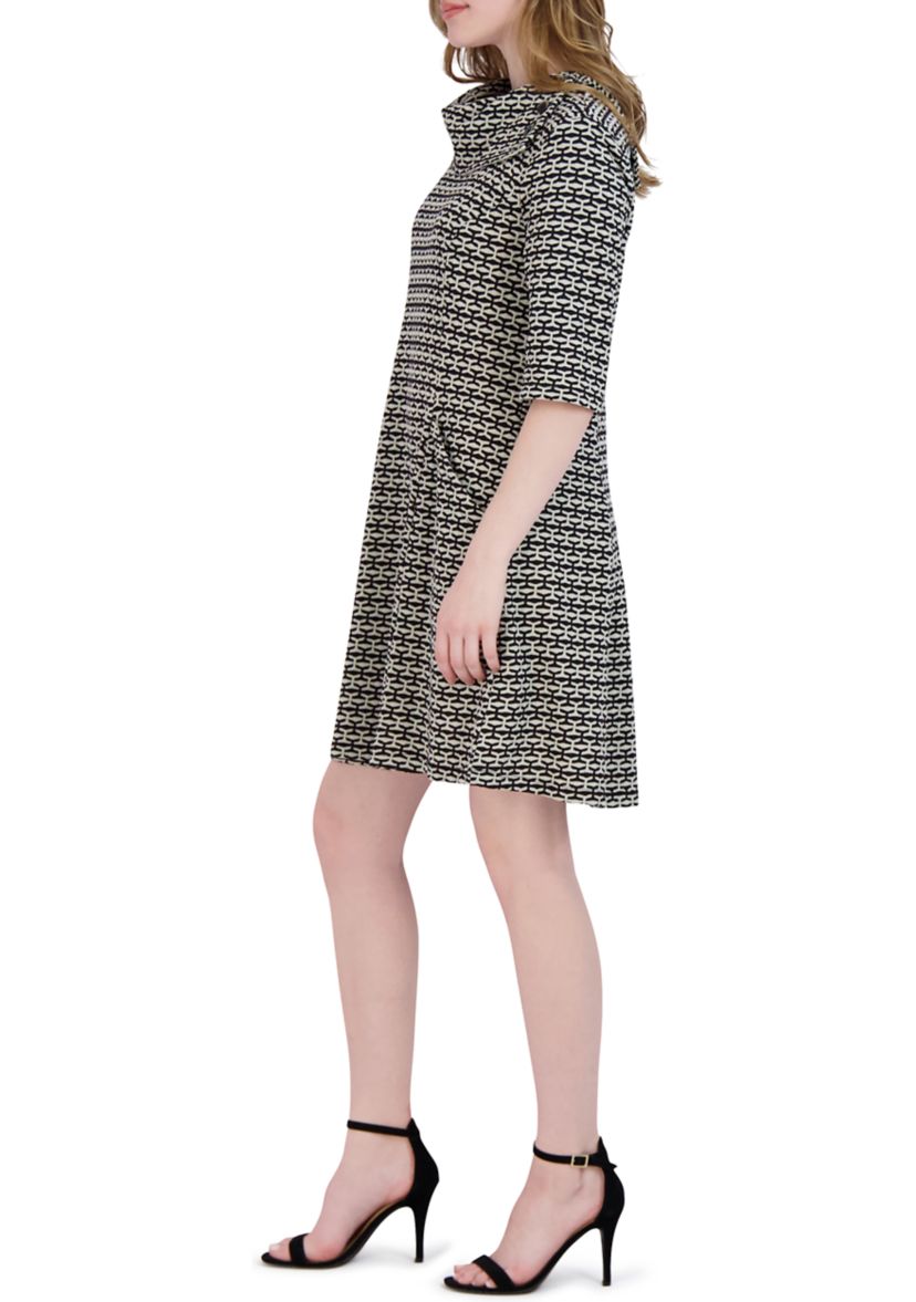 Womens Drape Neck Houndstooth Dress