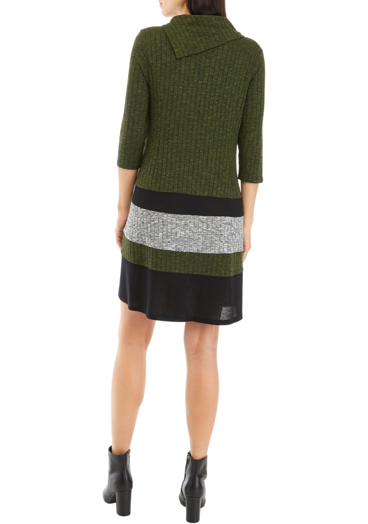 Womens 3/4 Sleeve Color Block Envelope Neck A-Line Cozy Dress