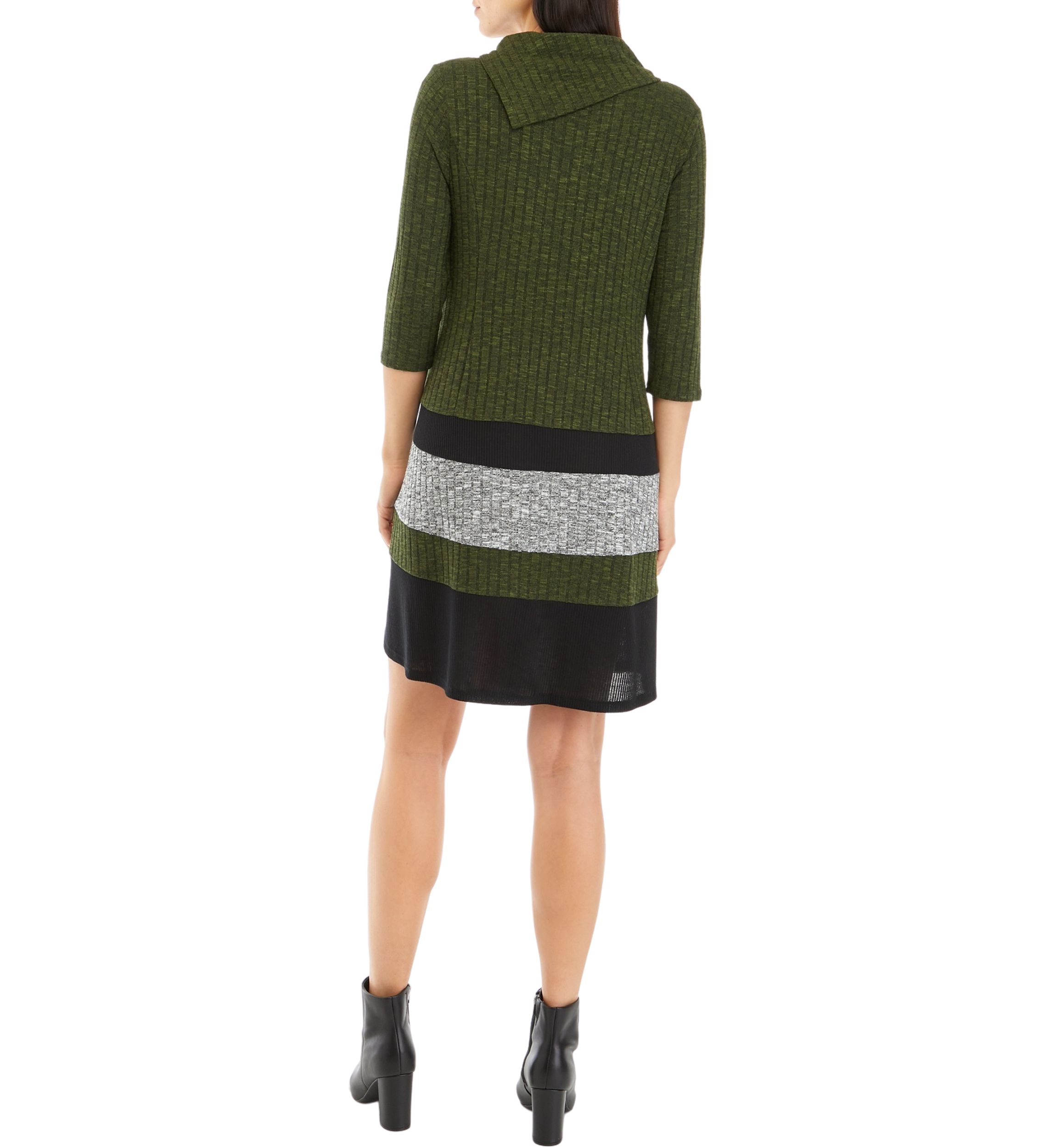 Womens 3/4 Sleeve Color Block Envelope Neck A-Line Cozy Dress