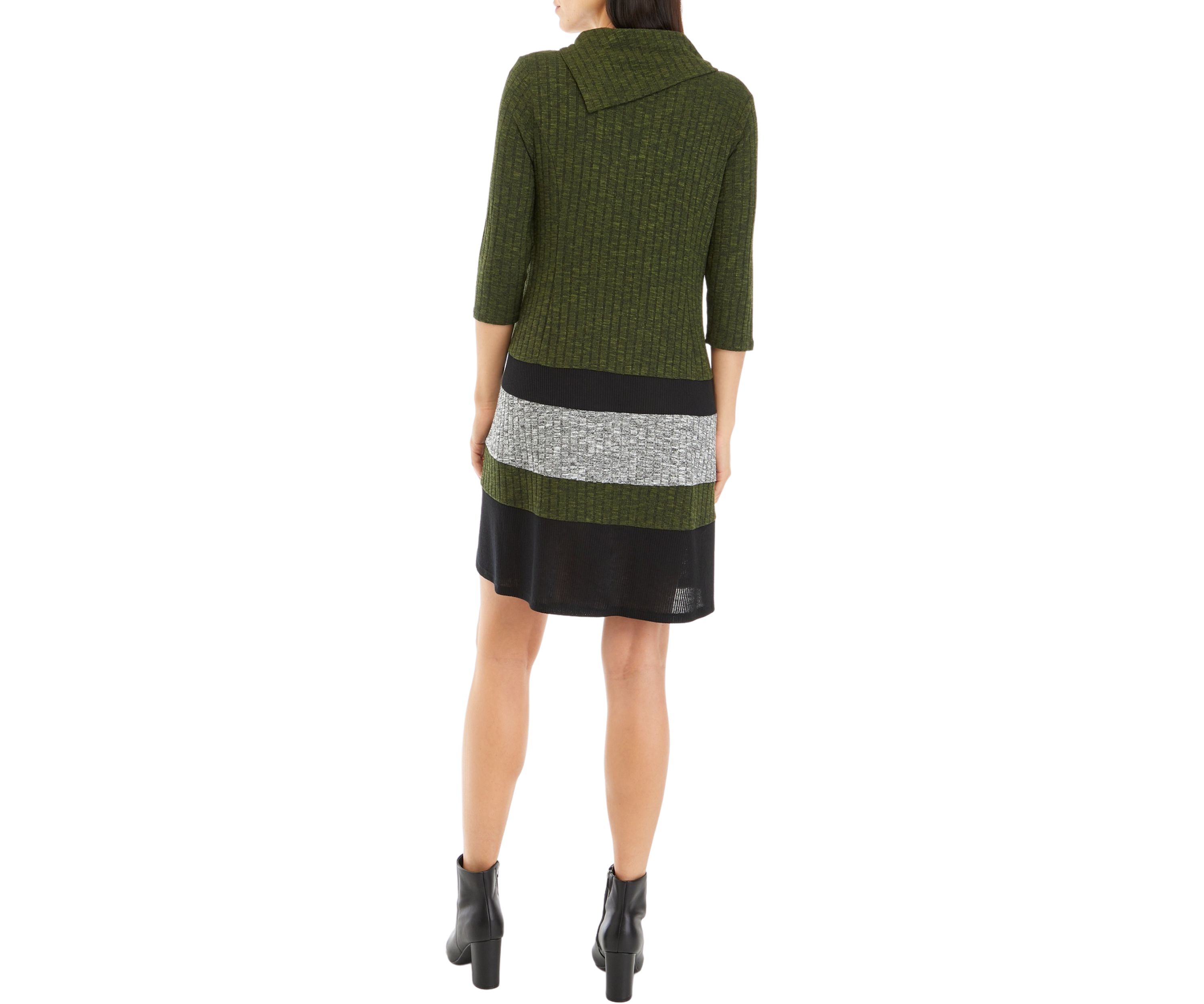 Womens 3/4 Sleeve Color Block Envelope Neck A-Line Cozy Dress