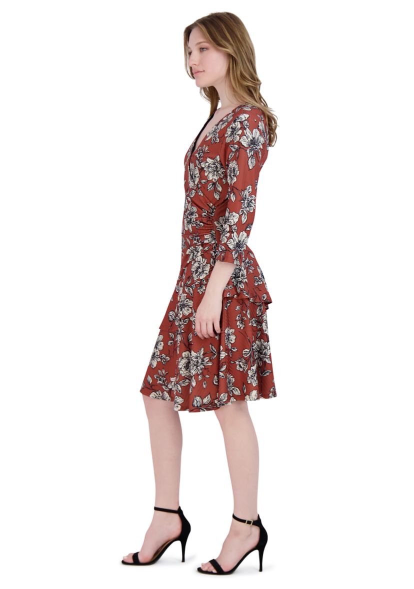 Womens 3/4 Puff Sleeve Floral Dress