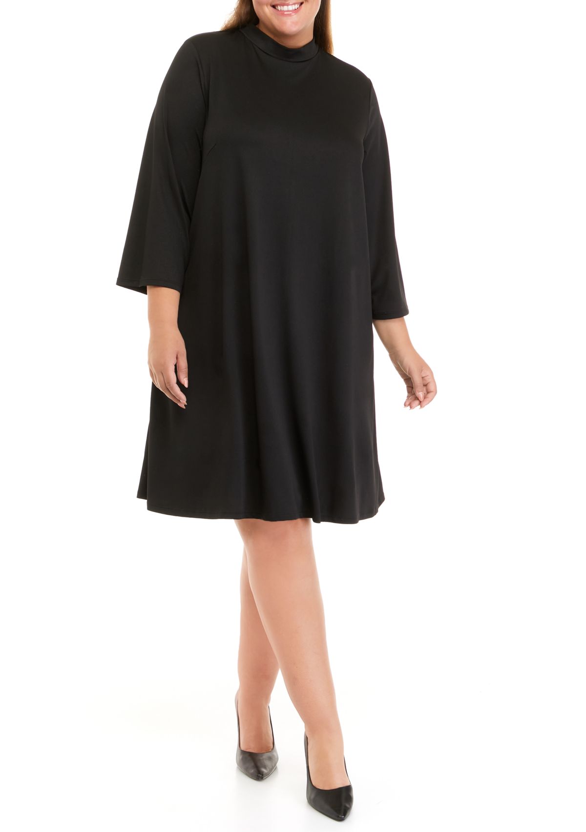 Plus Size 3/4 Sleeve Mock Neck Dress