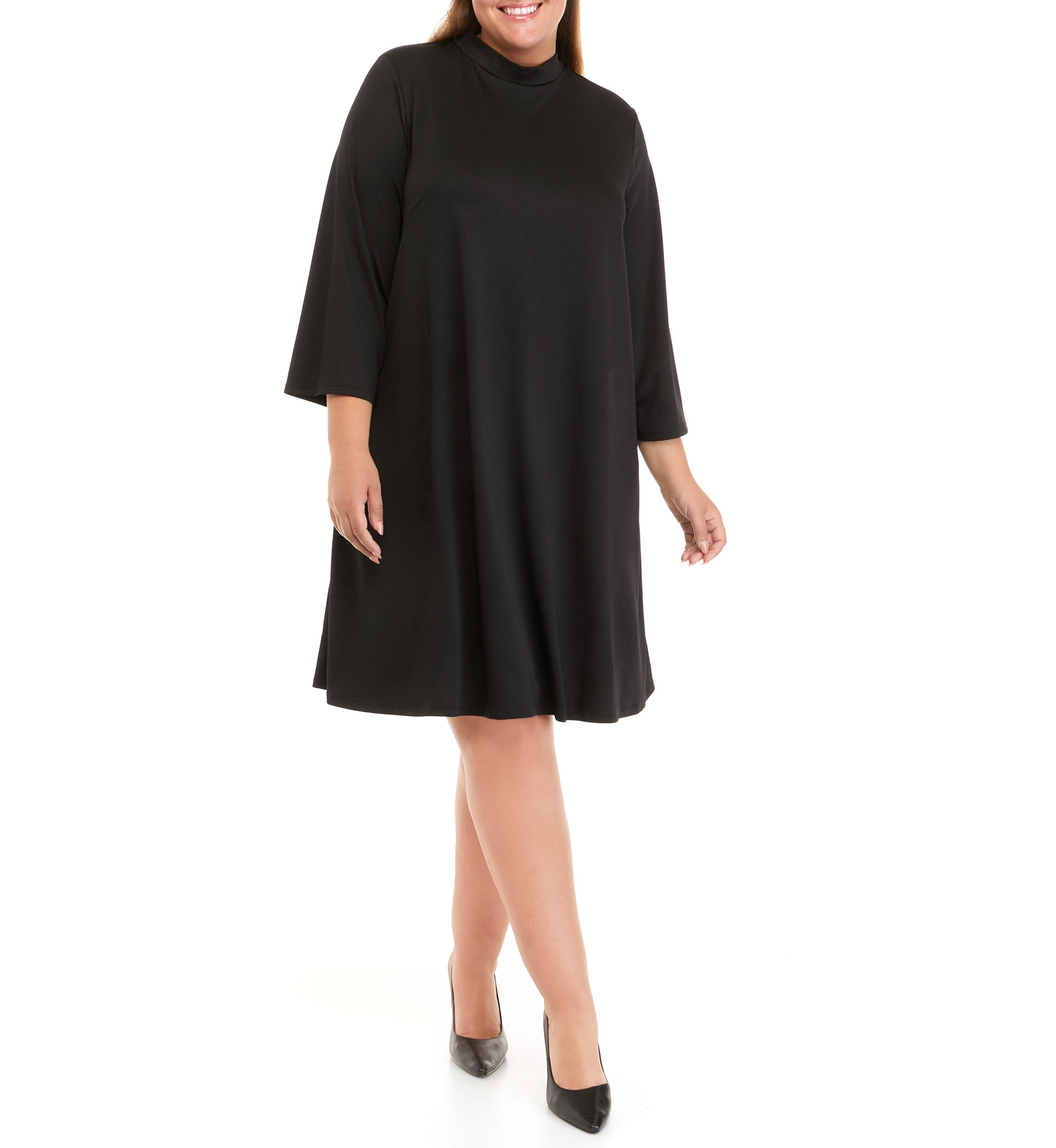 Plus Size 3/4 Sleeve Mock Neck Dress