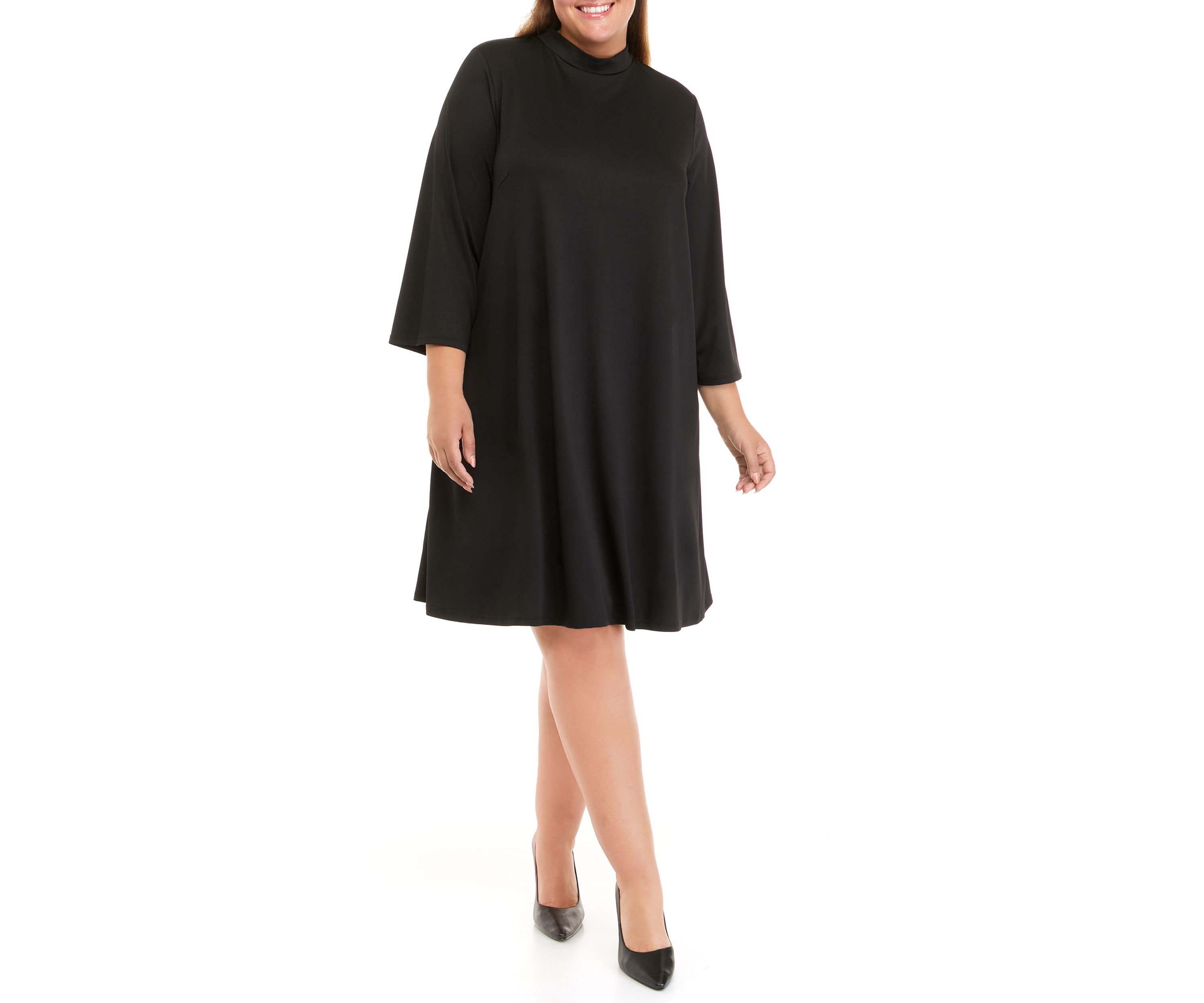 Plus Size 3/4 Sleeve Mock Neck Dress