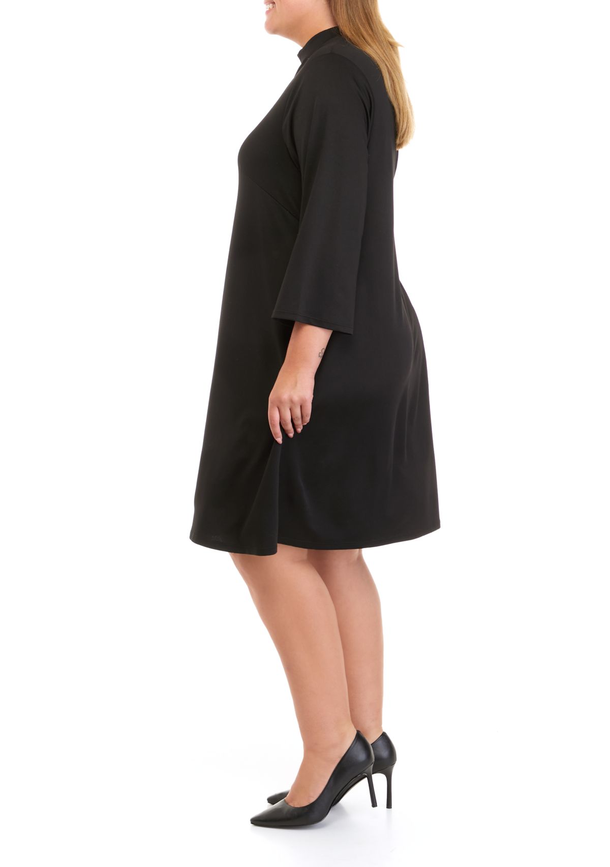Plus Size 3/4 Sleeve Mock Neck Dress