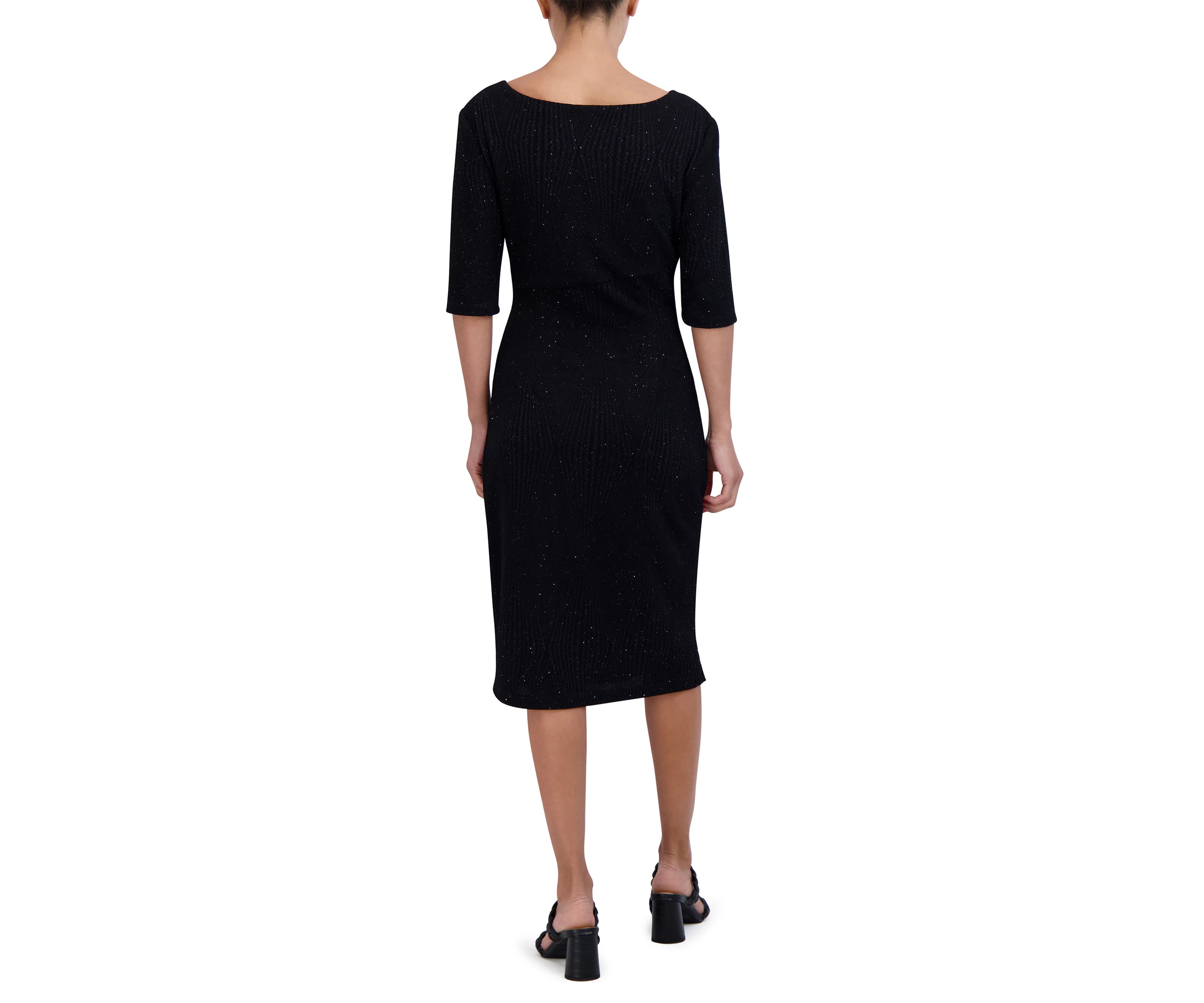 Womens Elbow Sleeve Boat Neck Solid Sheath Dress