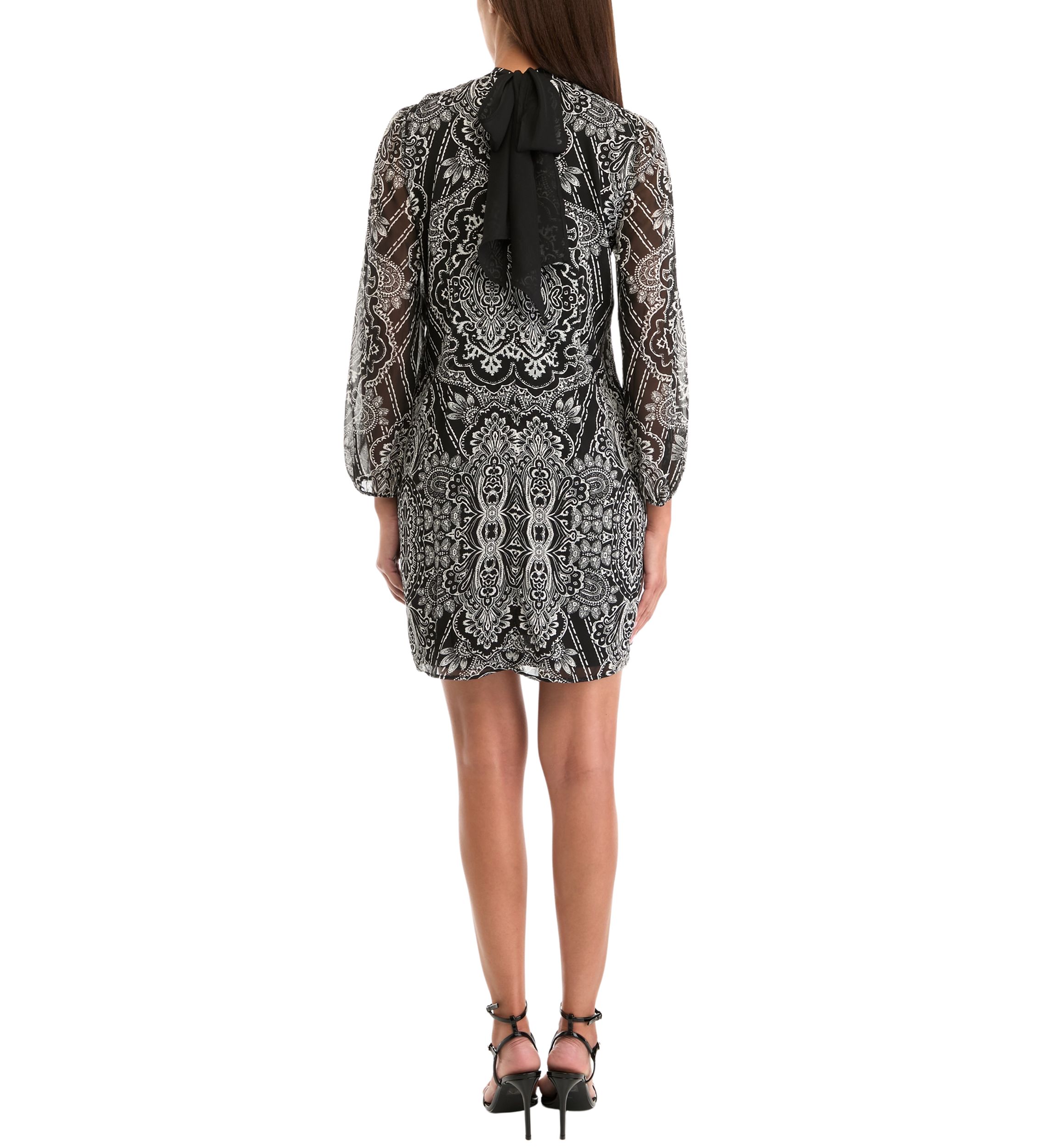Womens Long Sleeve Mock Neck Printed A-Line Dress
