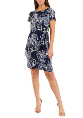 Robbie Bee Women's Short Sleeve Paisley Printed Side Knot Sheath Dress ...