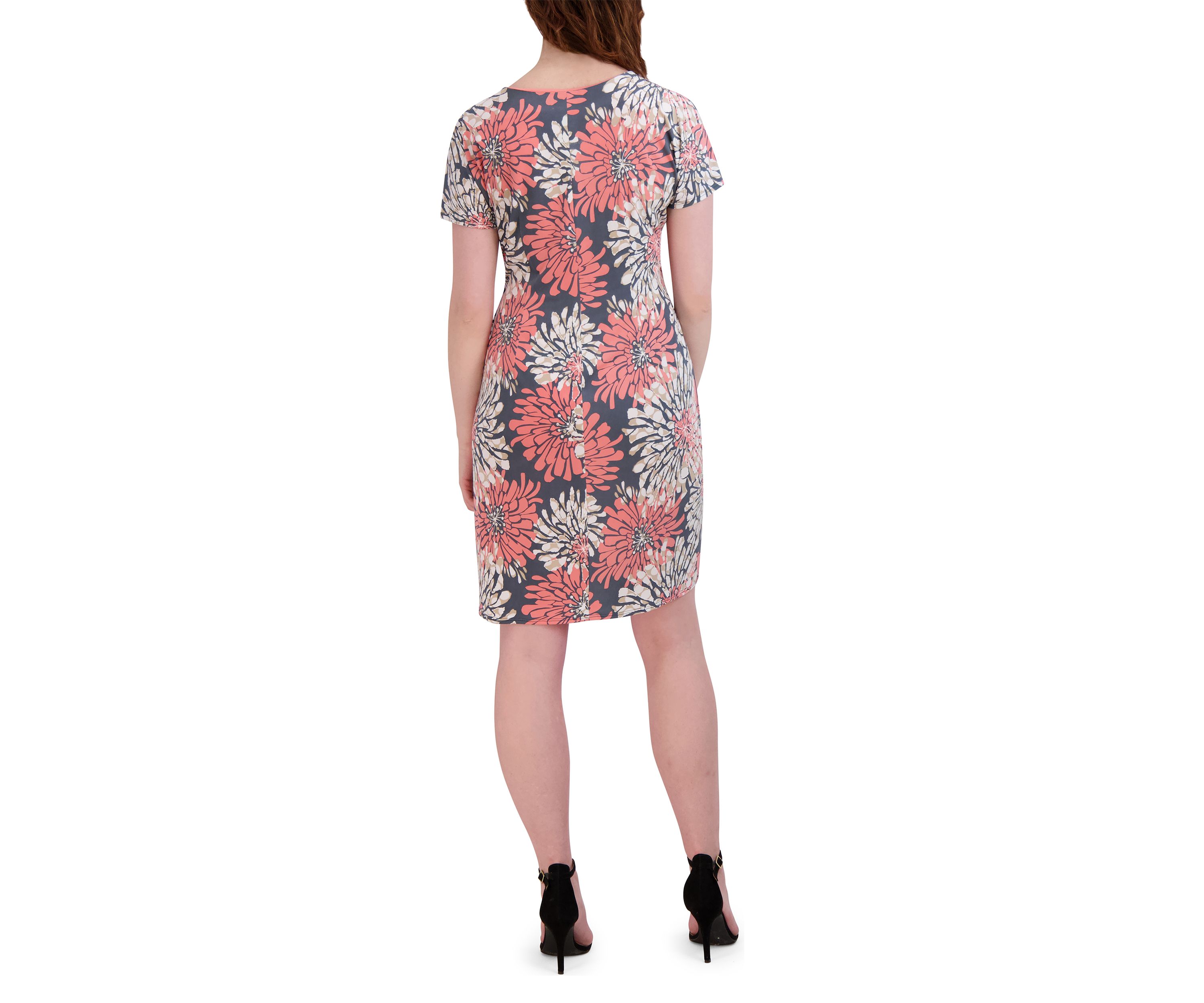 Womens Short Sleeve Crew Neck Floral Print Dress