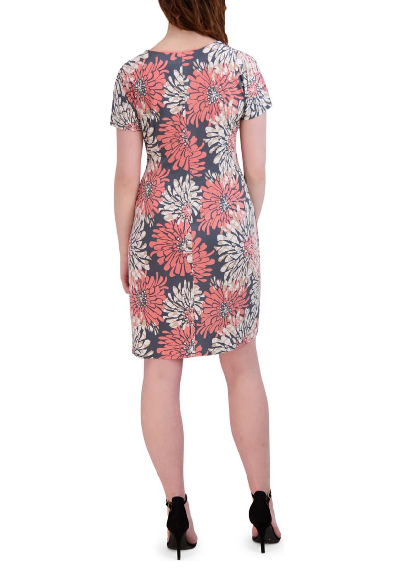 Womens Short Sleeve Crew Neck Floral Print Dress