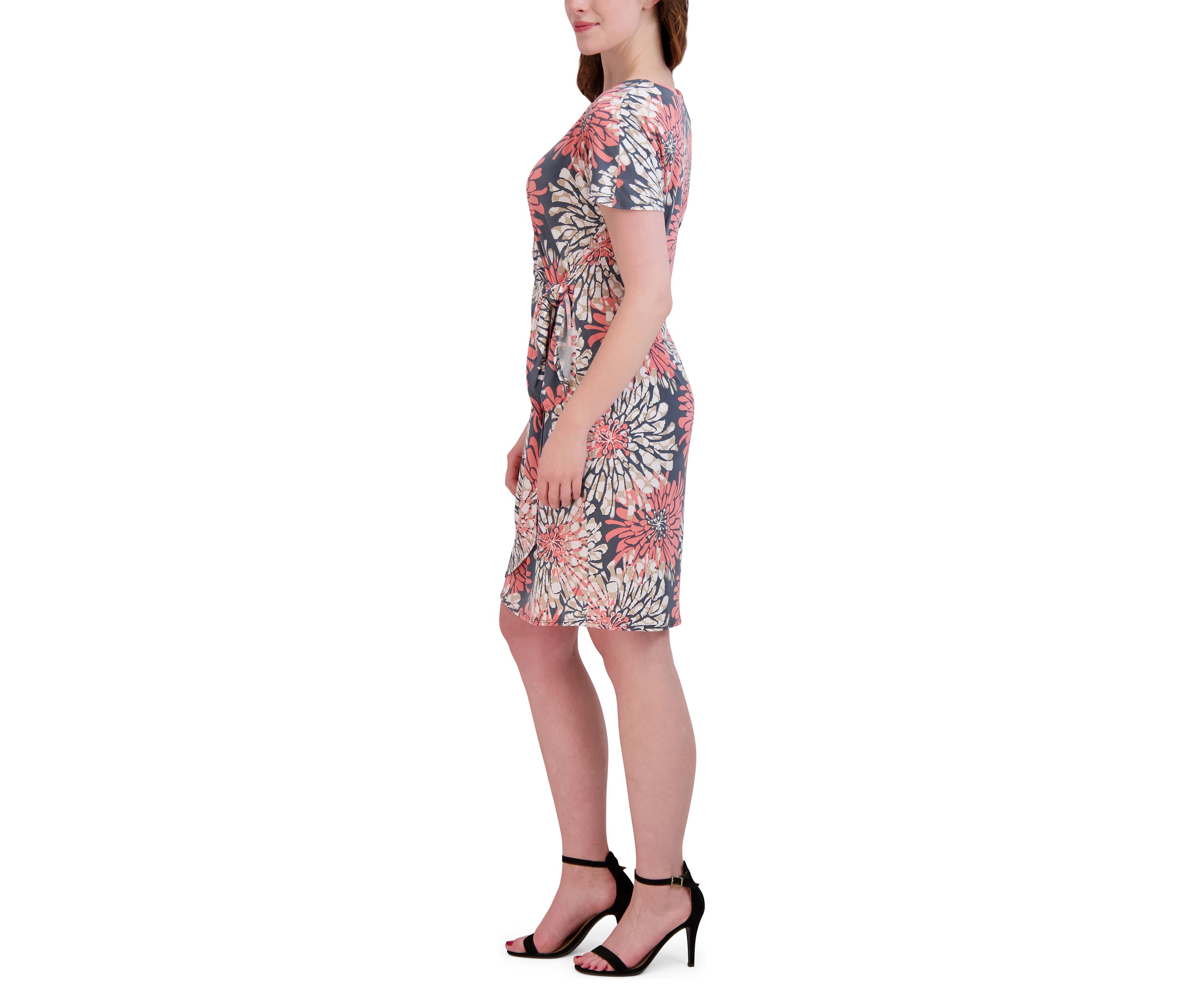 Womens Short Sleeve Crew Neck Floral Print Dress