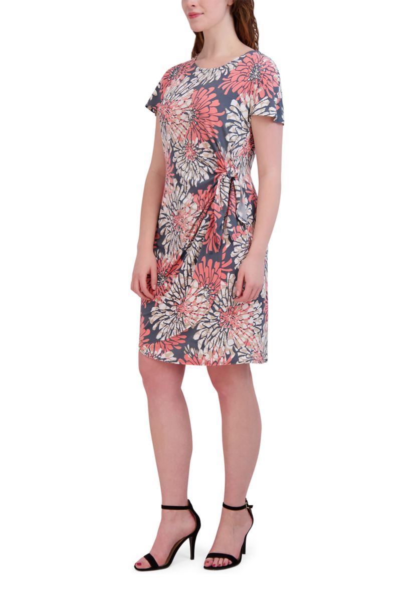 Womens Short Sleeve Crew Neck Floral Print Dress