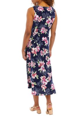 Women's Sleeveless Cowl Neck Floral Midi Dress