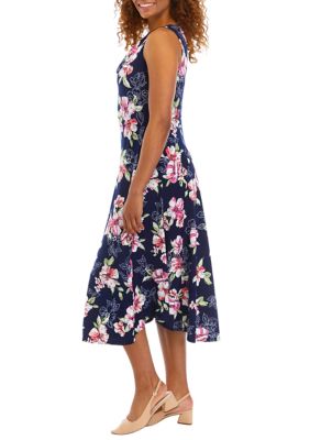 Women's Sleeveless Cowl Neck Floral Midi Dress