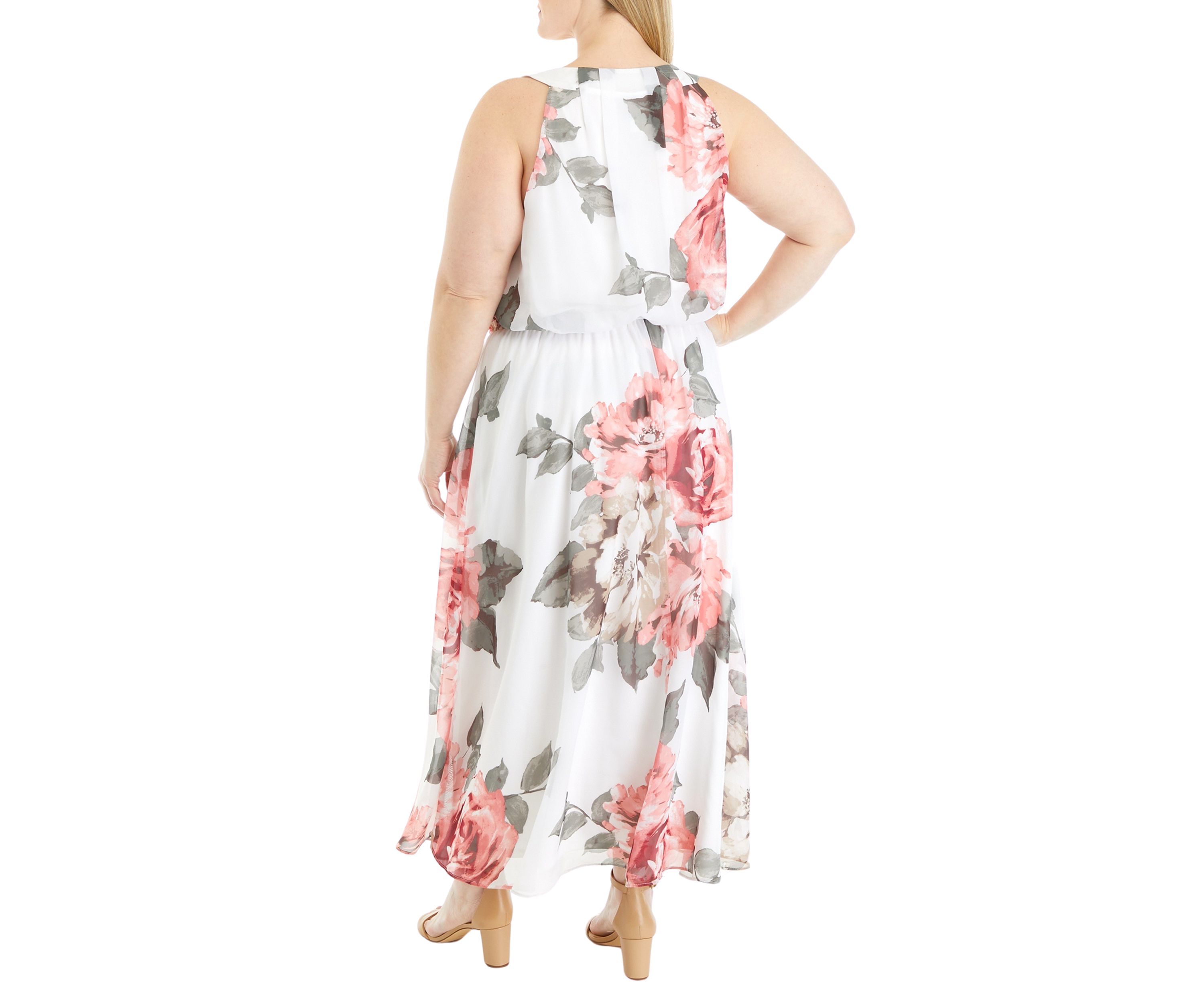 Plus Size Sleeveless Halter Floral Print Maxi Dress