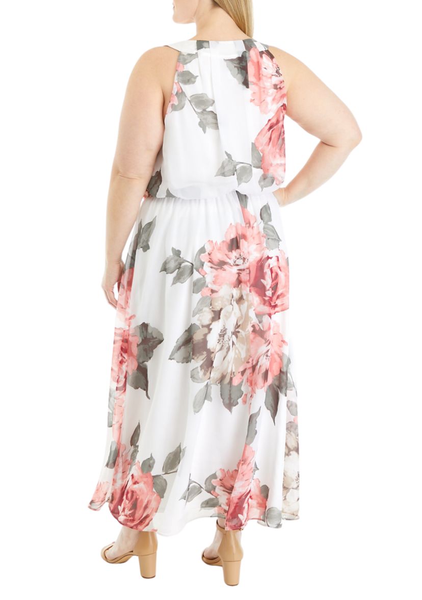 Plus Size Sleeveless Halter Floral Print Maxi Dress
