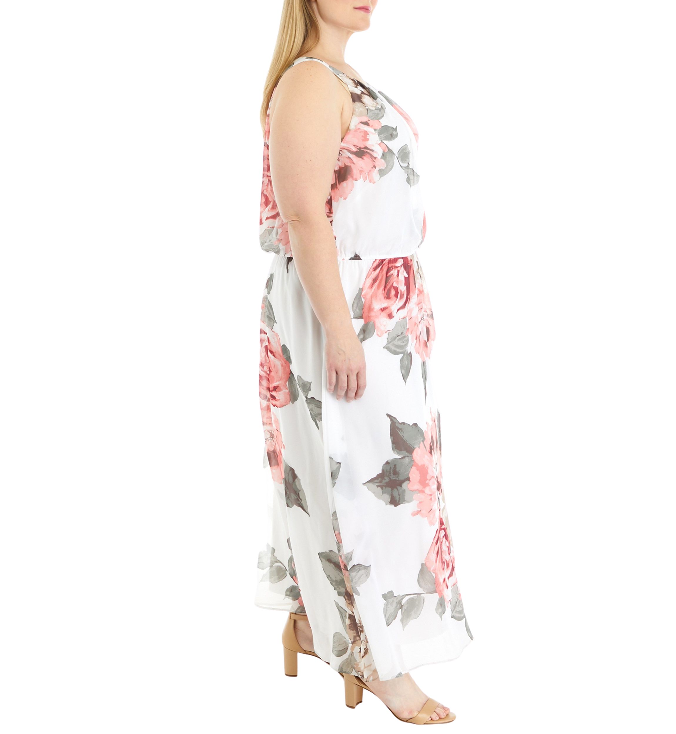 Plus Size Sleeveless Halter Floral Print Maxi Dress