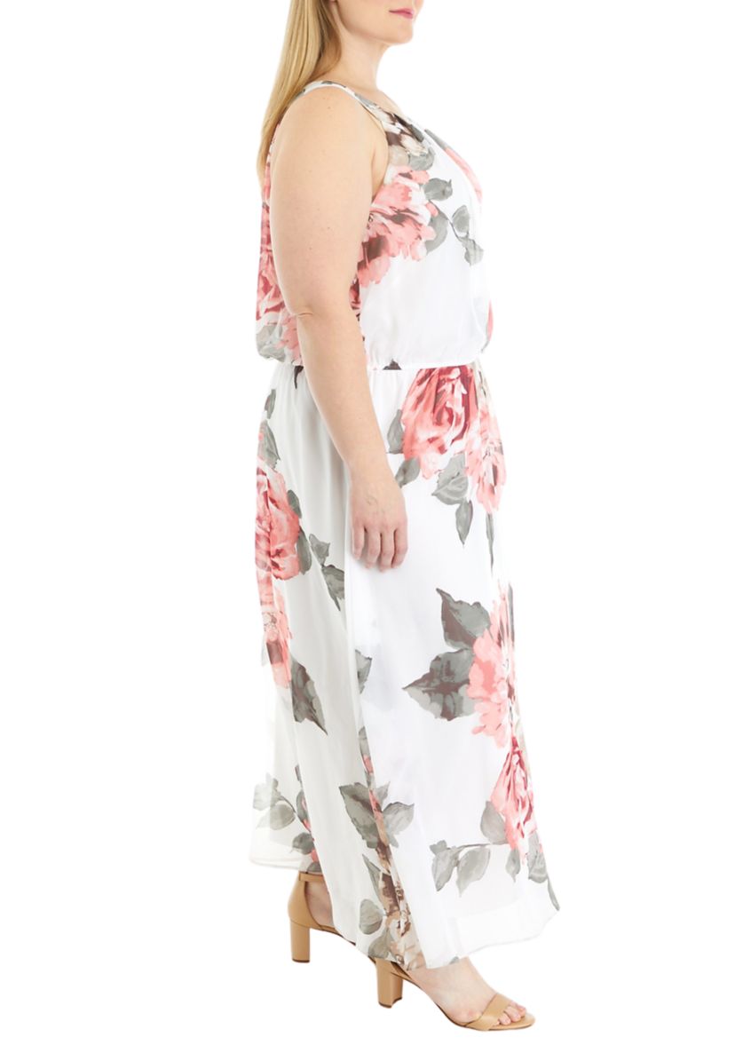Plus Size Sleeveless Halter Floral Print Maxi Dress