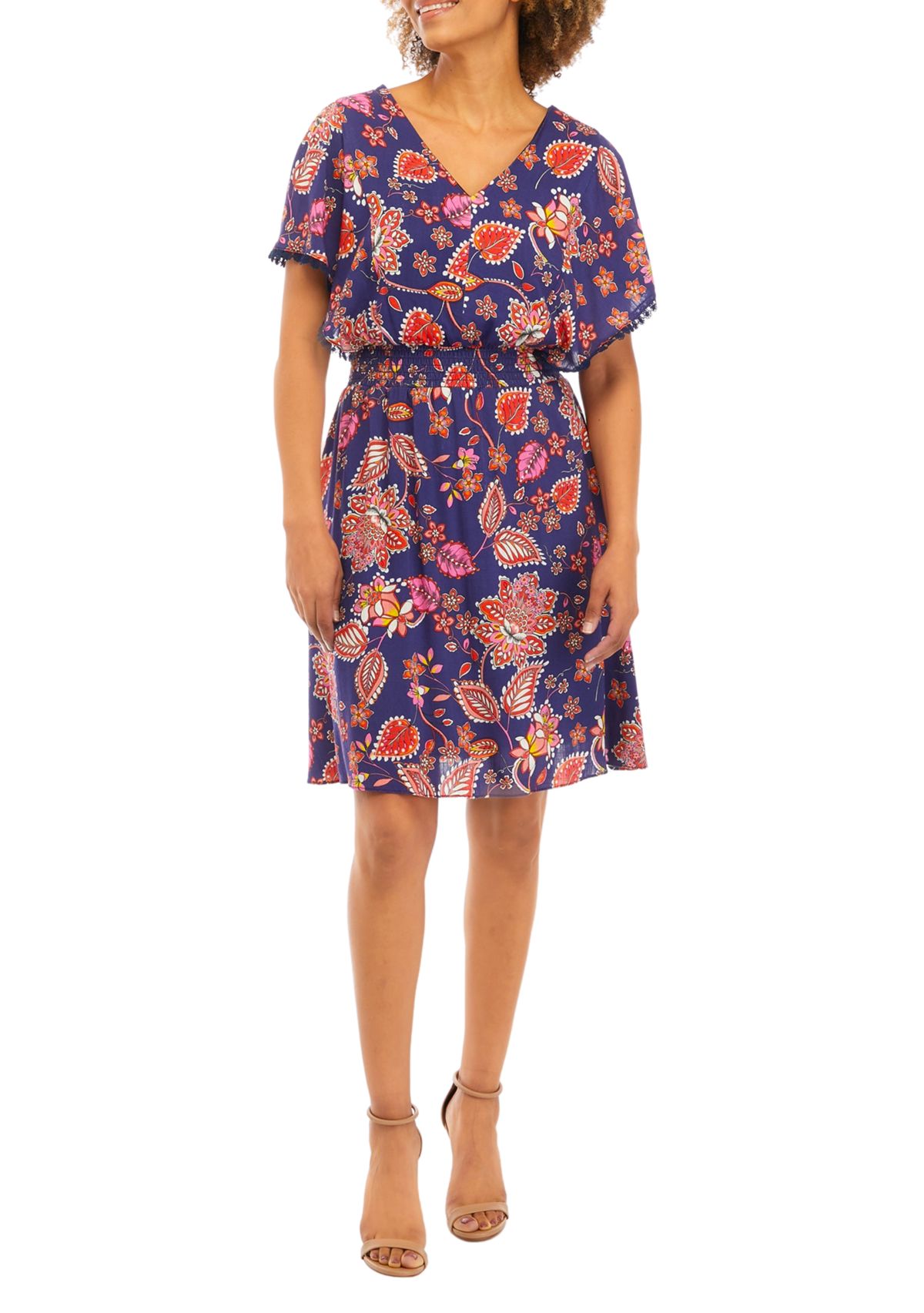 Womens Short Sleeve Paisley Print Chiffon Dress