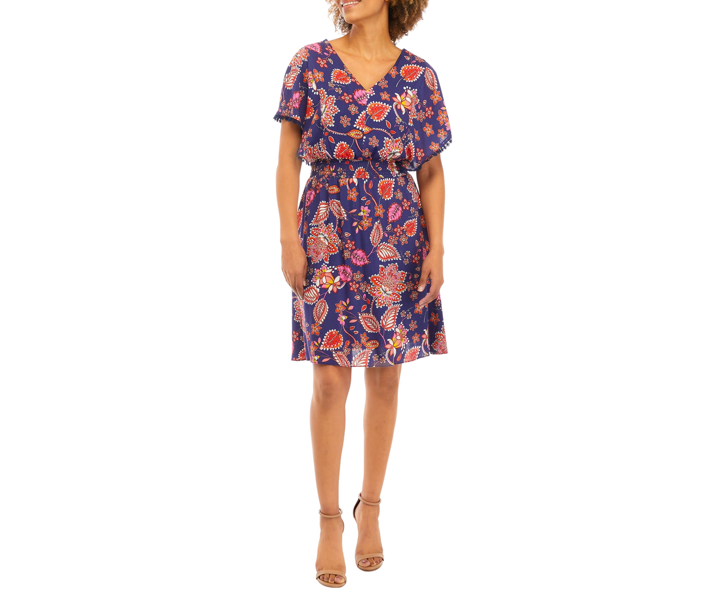 Womens Short Sleeve Paisley Print Chiffon Dress