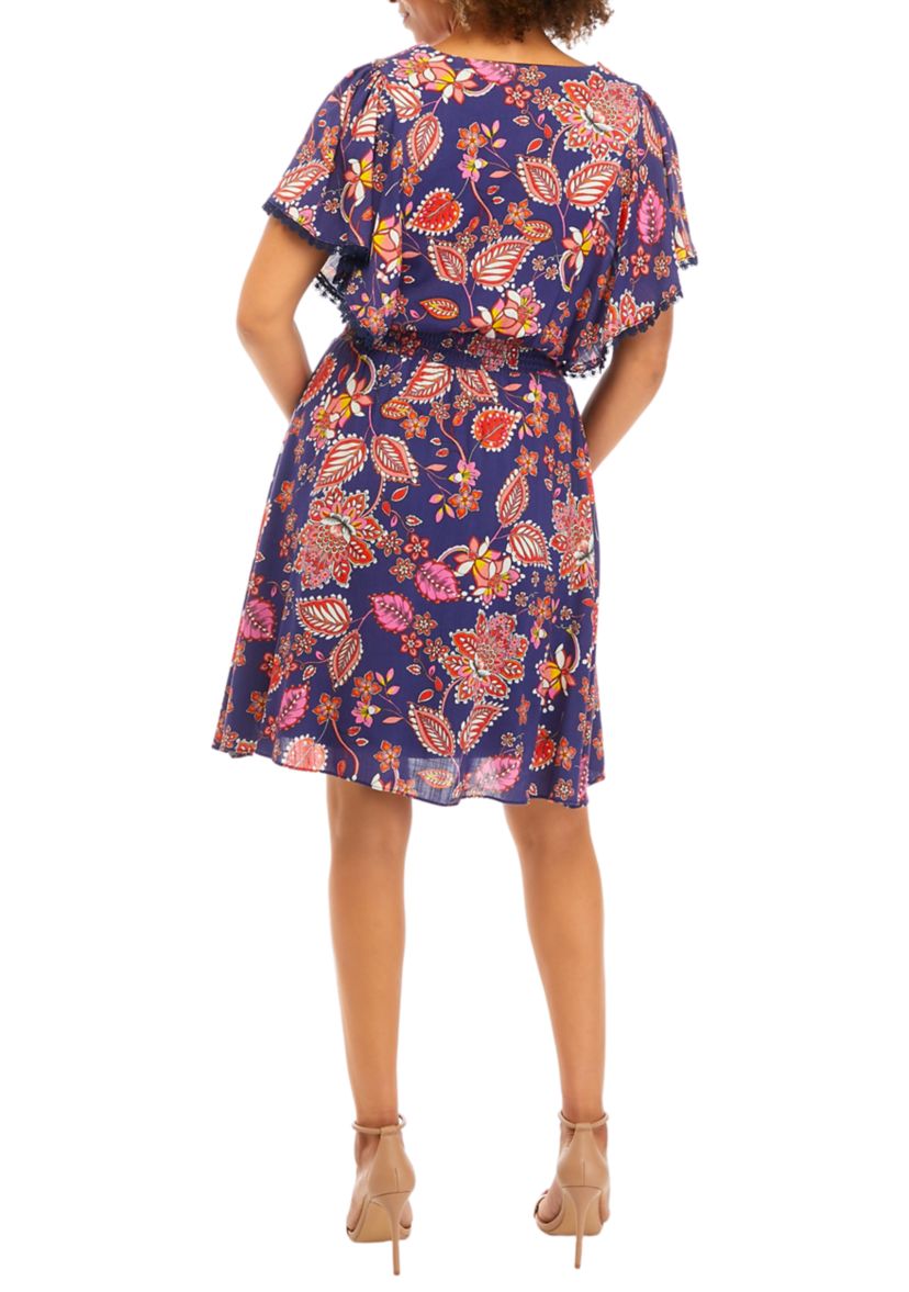 Womens Short Sleeve Paisley Print Chiffon Dress