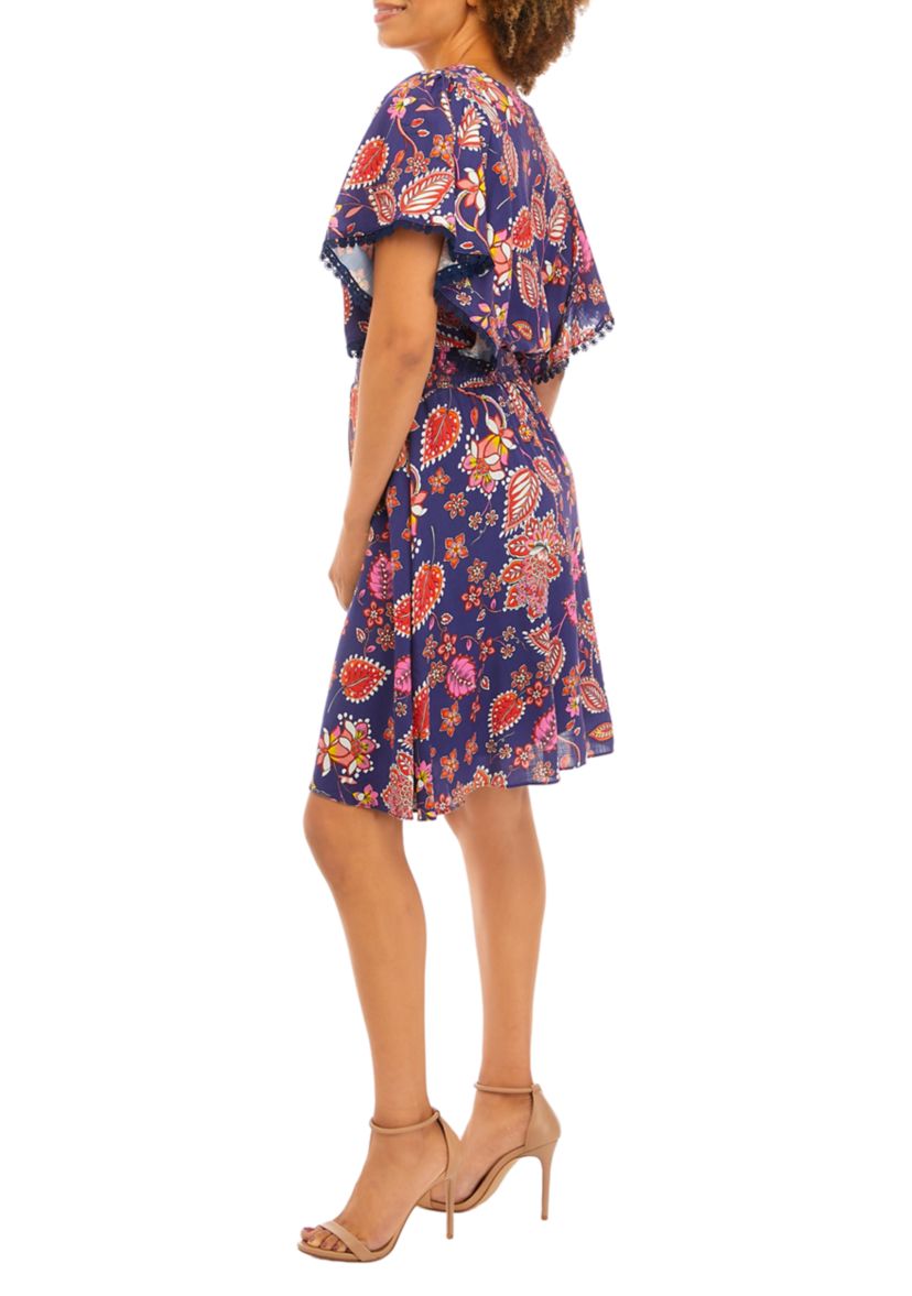 Womens Short Sleeve Paisley Print Chiffon Dress