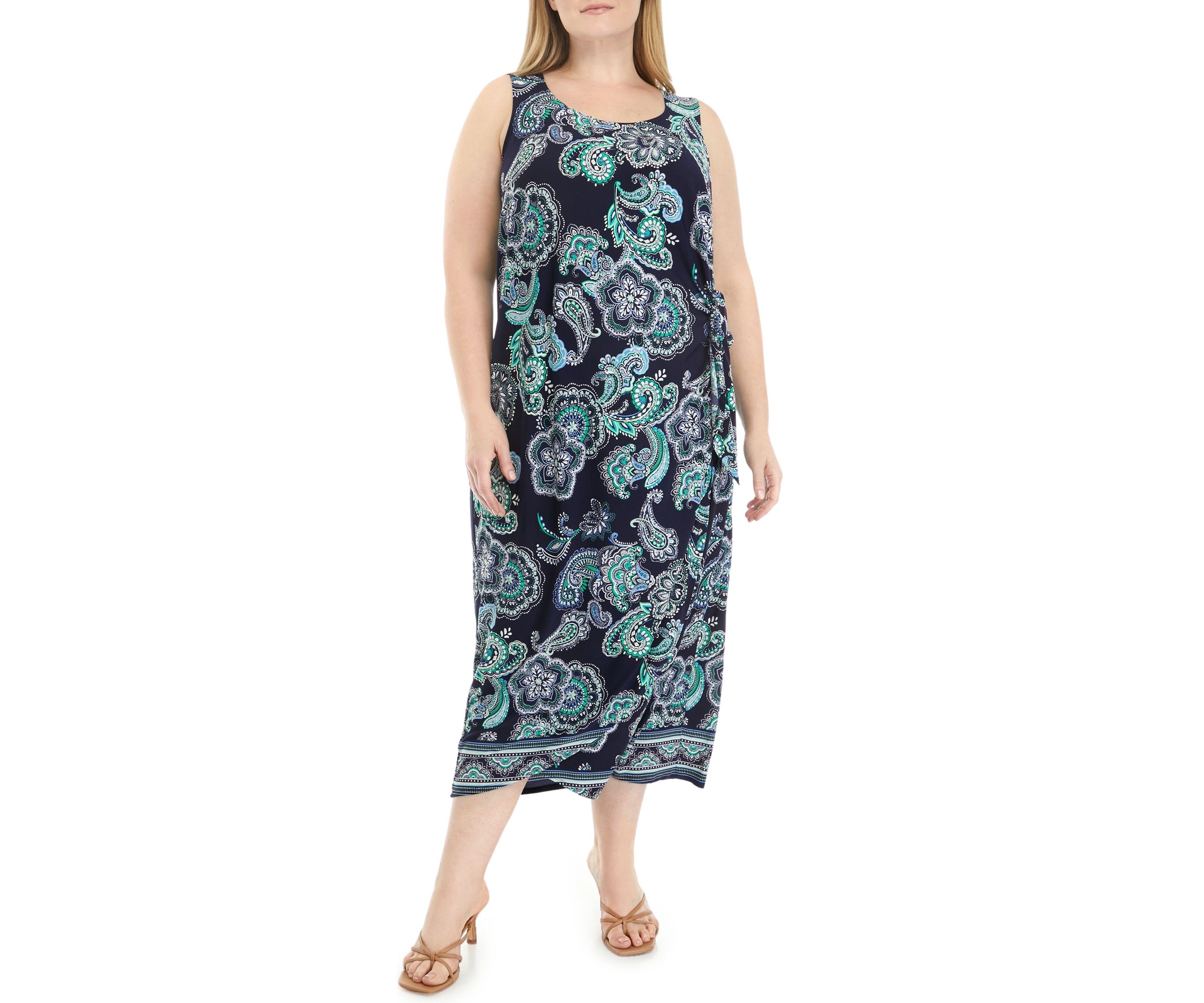 Plus Size Sleeveless Paisley Print Midi Dress