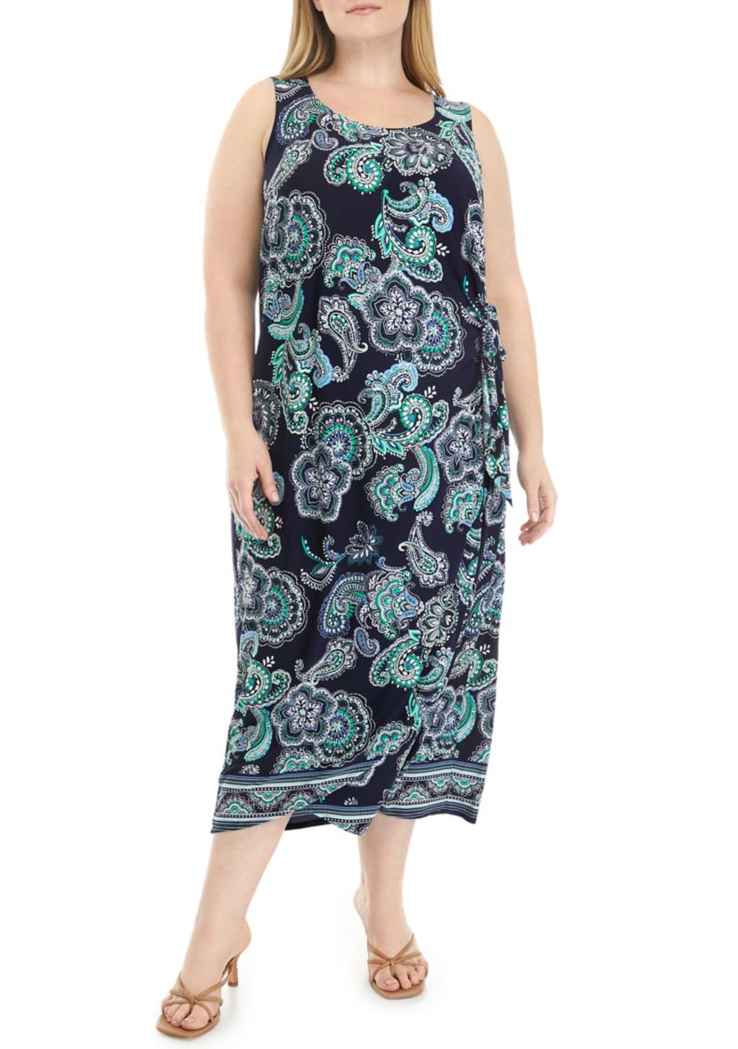 Plus Size Sleeveless Paisley Print Midi Dress