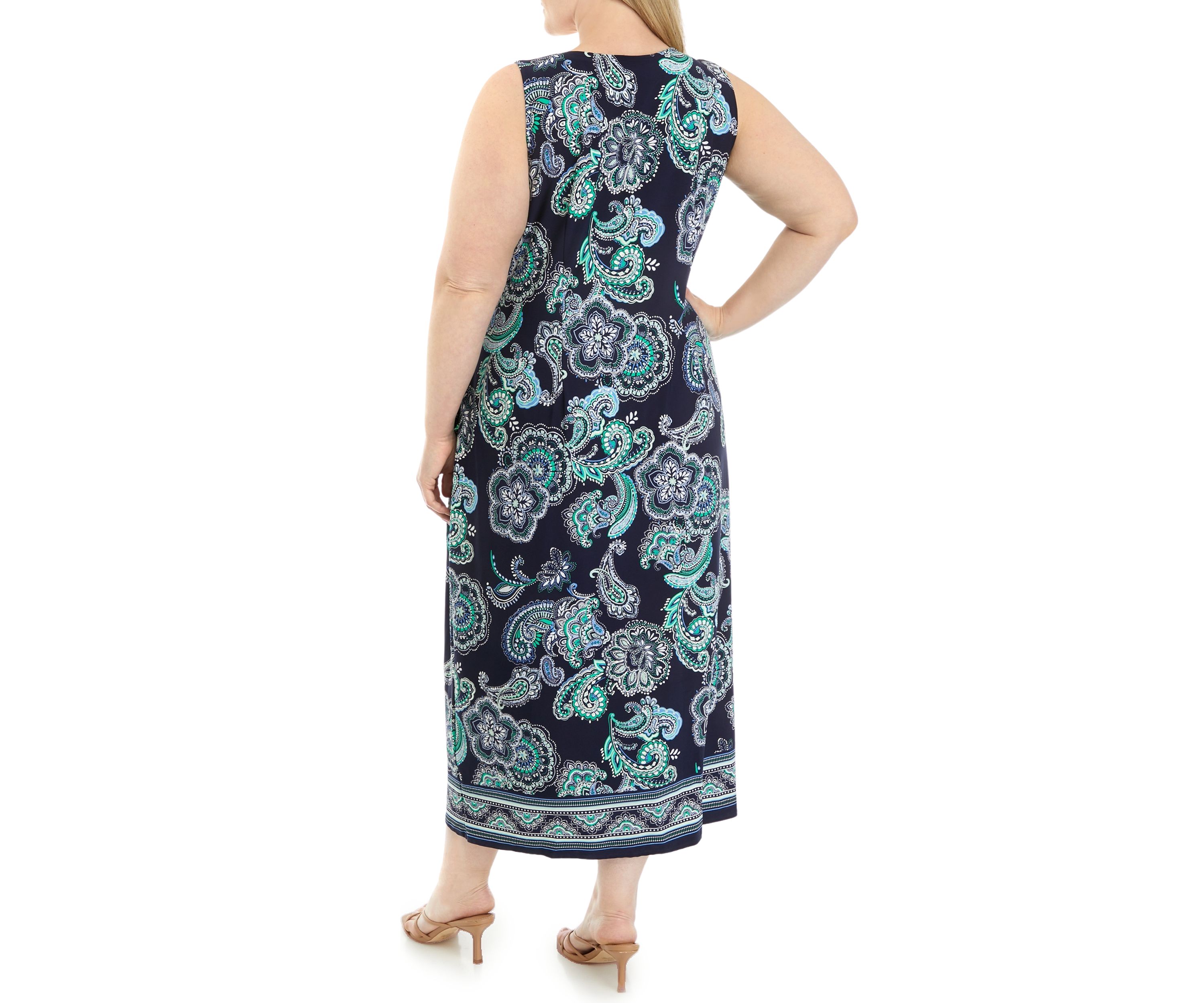 Plus Size Sleeveless Paisley Print Midi Dress