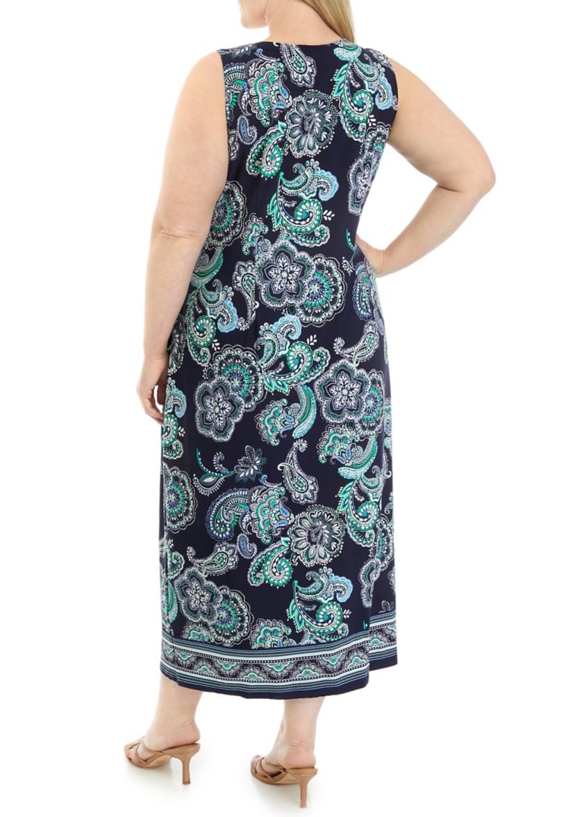 Plus Size Sleeveless Paisley Print Midi Dress