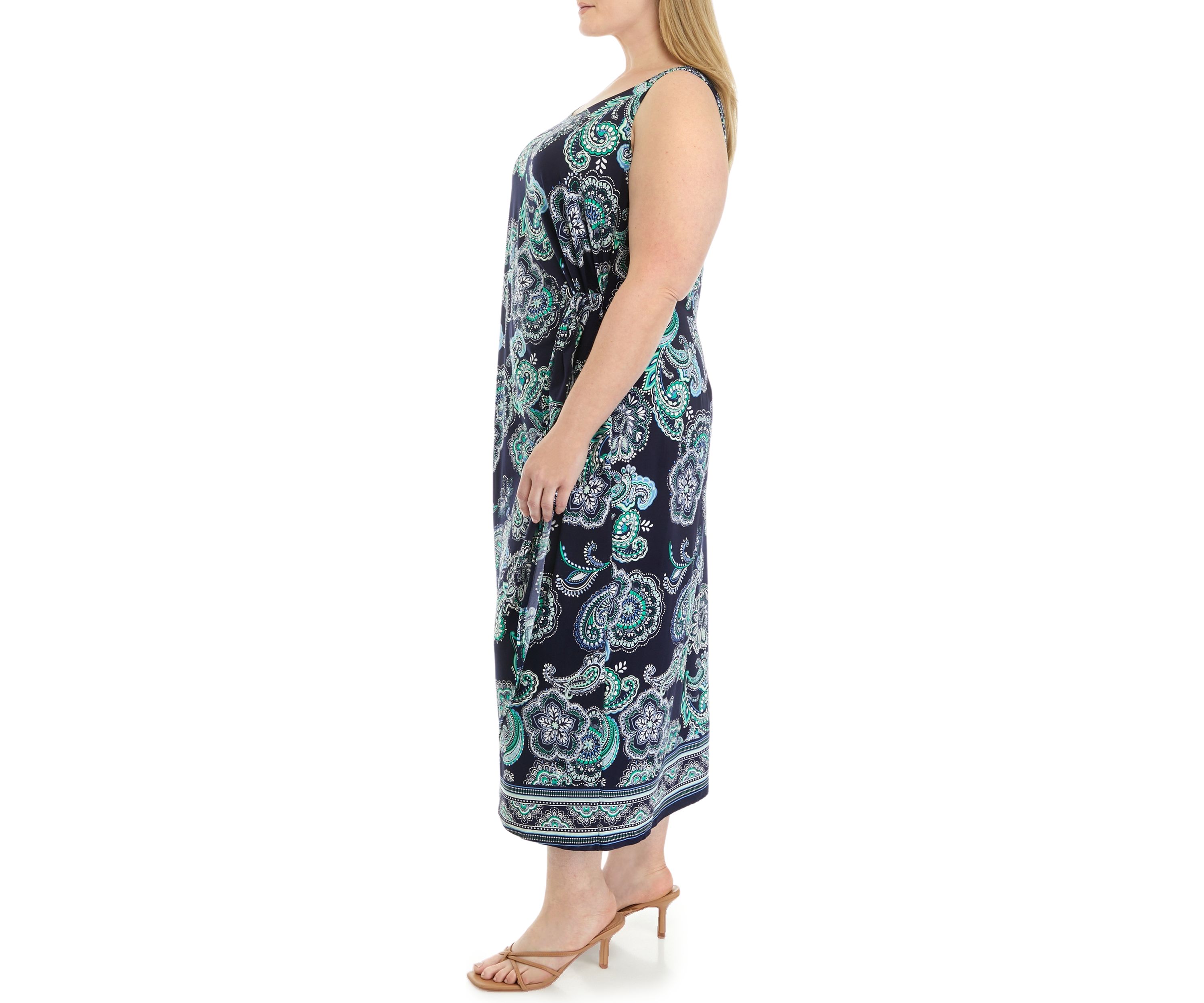 Plus Size Sleeveless Paisley Print Midi Dress