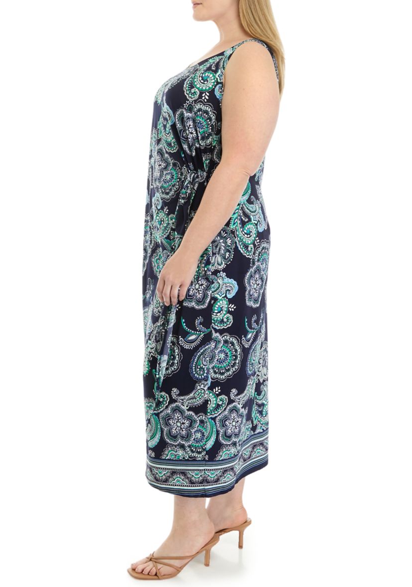 Plus Size Sleeveless Paisley Print Midi Dress