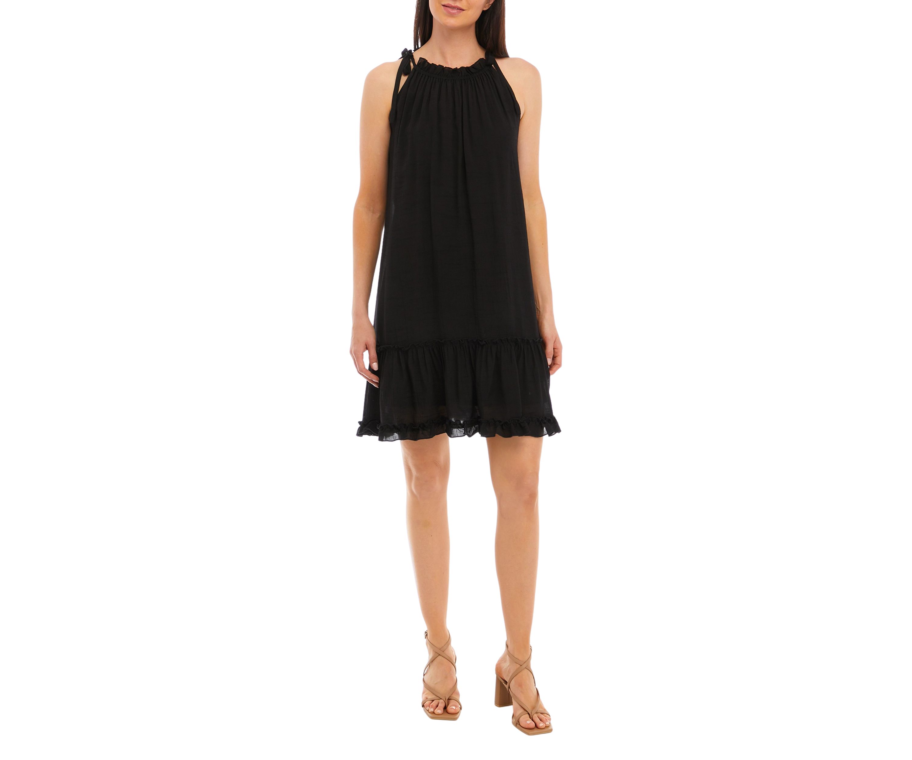 Womens Sleeveless Halter Solid Gauze A-Line Dress