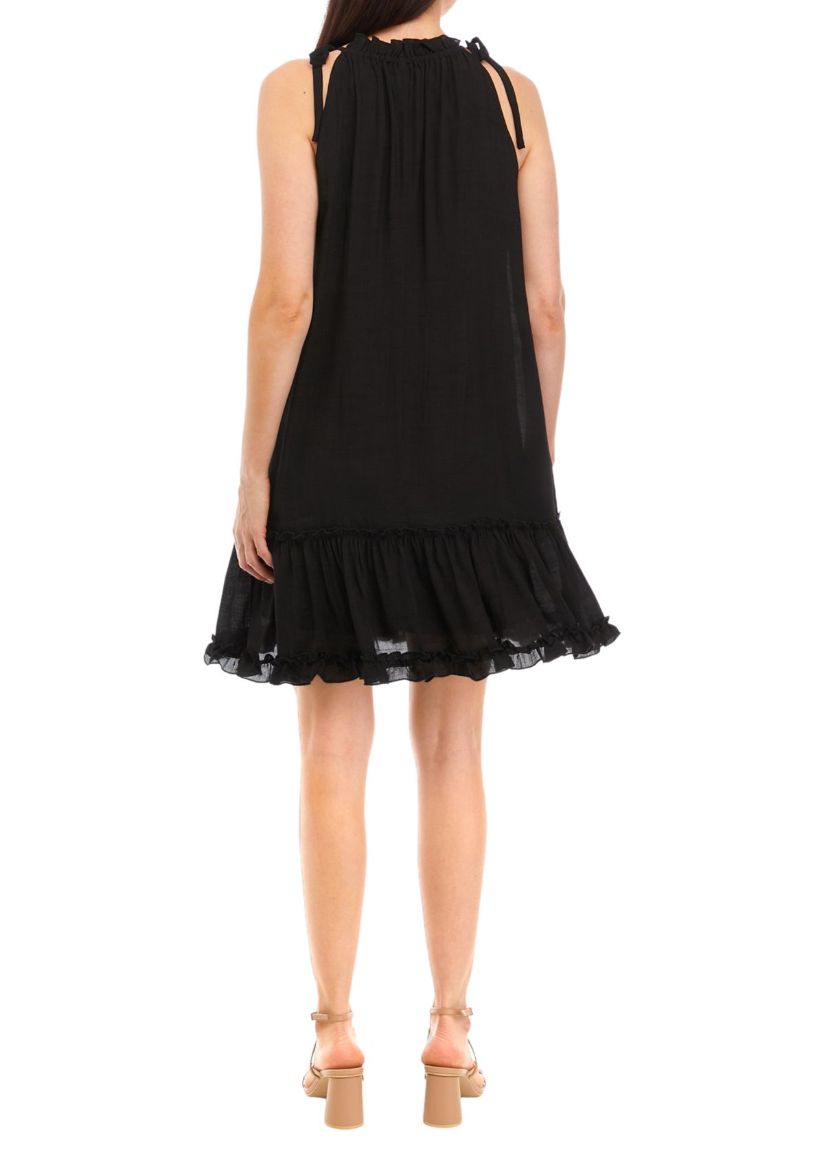 Womens Sleeveless Halter Solid Gauze A-Line Dress