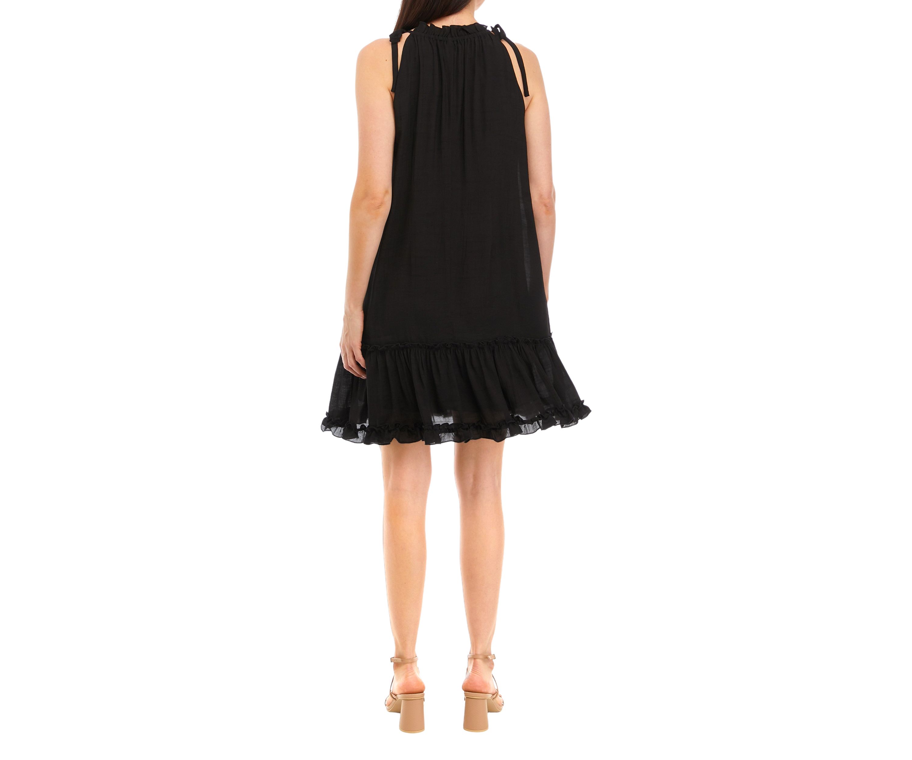 Womens Sleeveless Halter Solid Gauze A-Line Dress