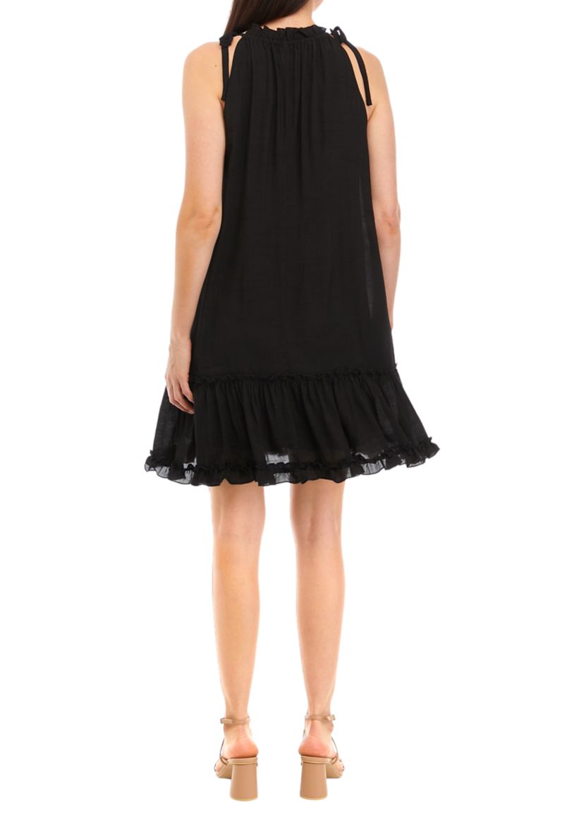 Womens Sleeveless Halter Solid Gauze A-Line Dress