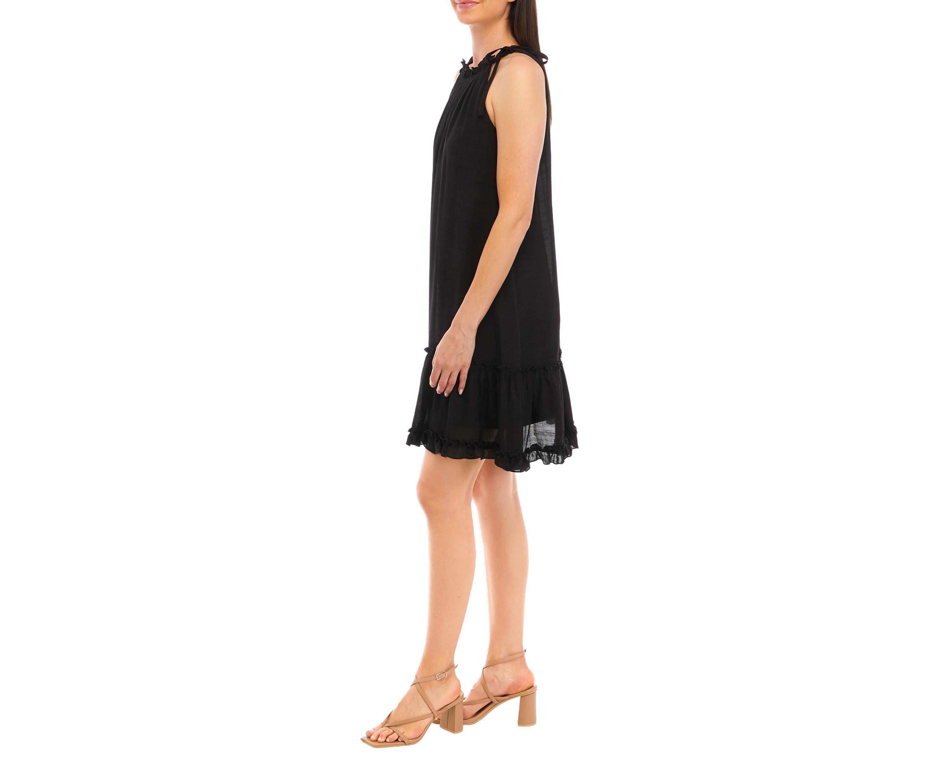 Womens Sleeveless Halter Solid Gauze A-Line Dress