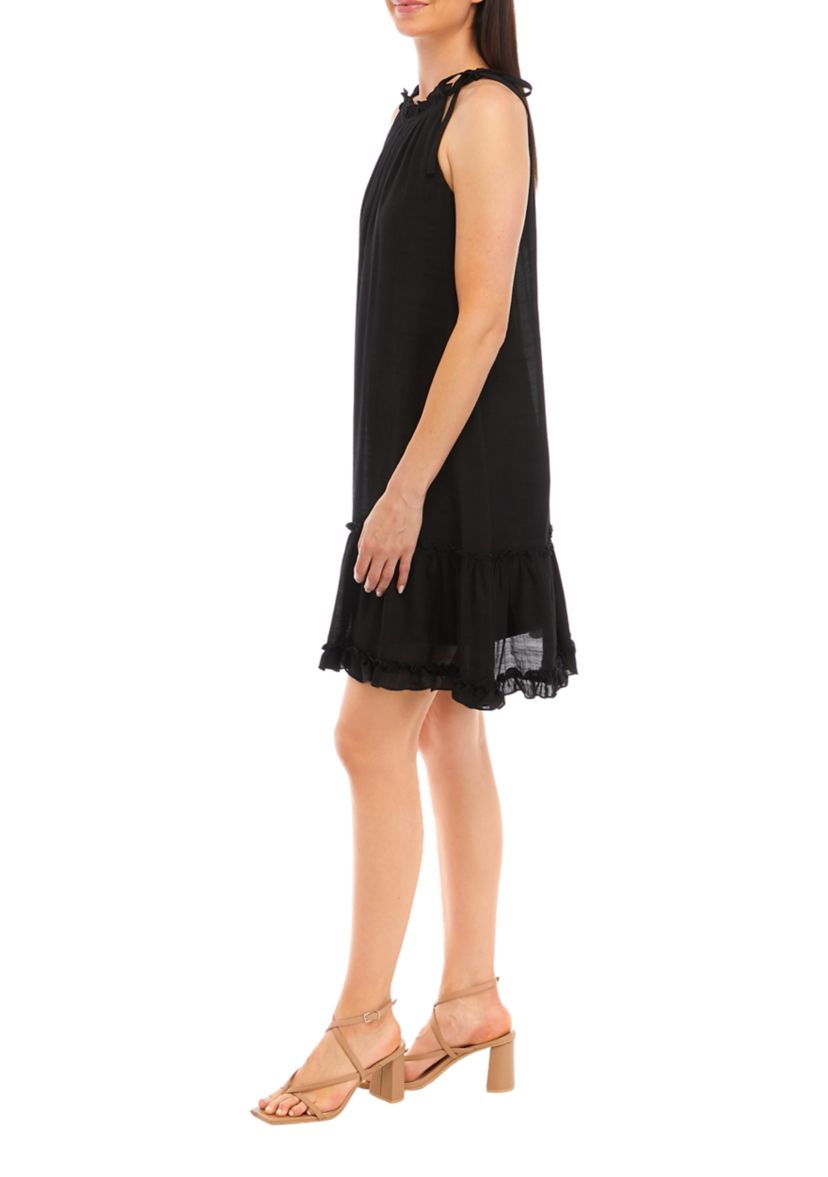 Womens Sleeveless Halter Solid Gauze A-Line Dress