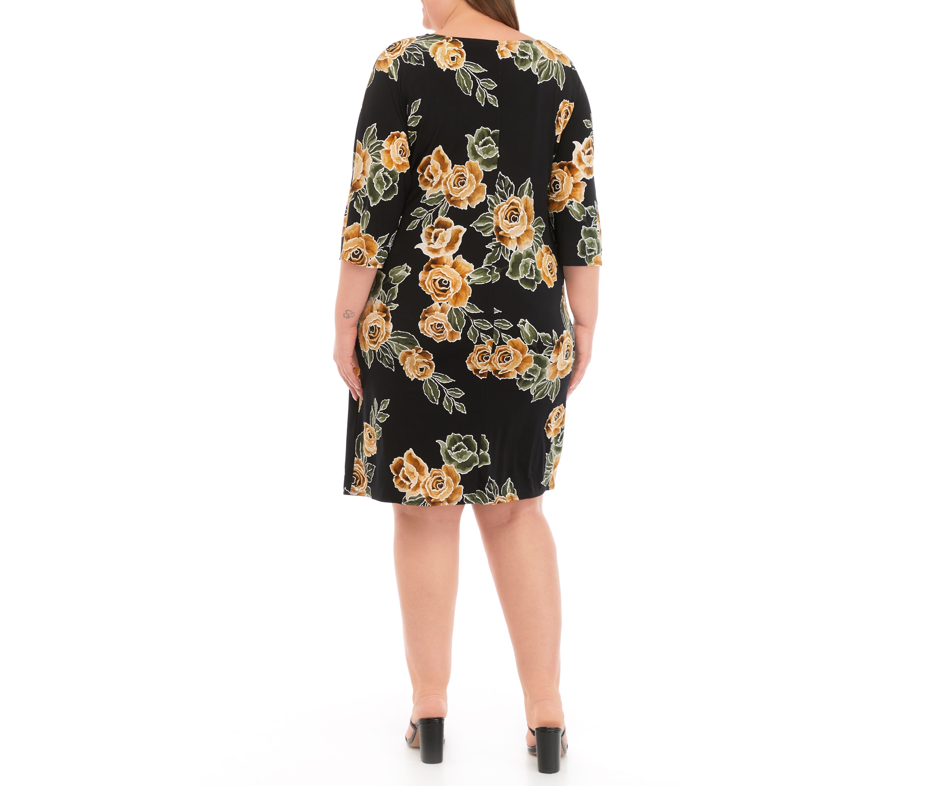 Plus Size 3/4 Sleeve Side Tie Floral Print Chiffon Dress