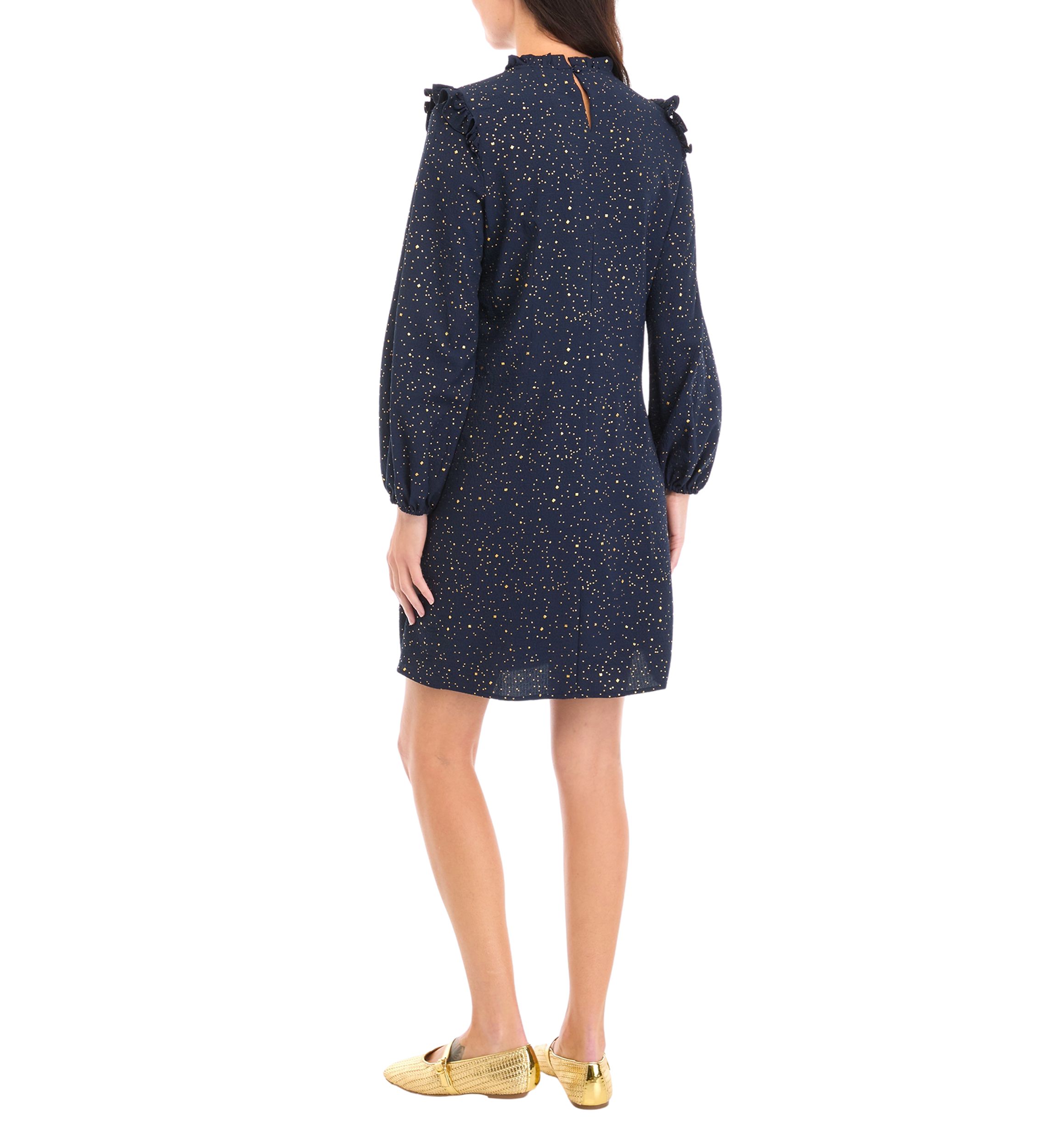 Womens Long Sleeve Tie Neck Sequin A-Line Dress