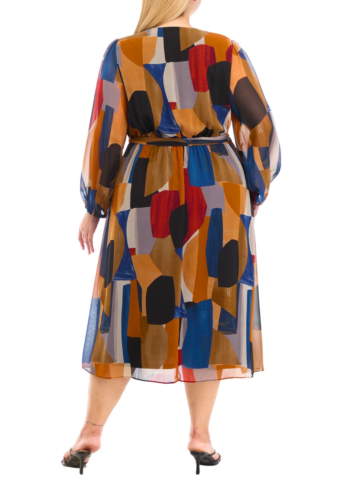 Womens Blouson Sleeve V-Neck Printed Dress